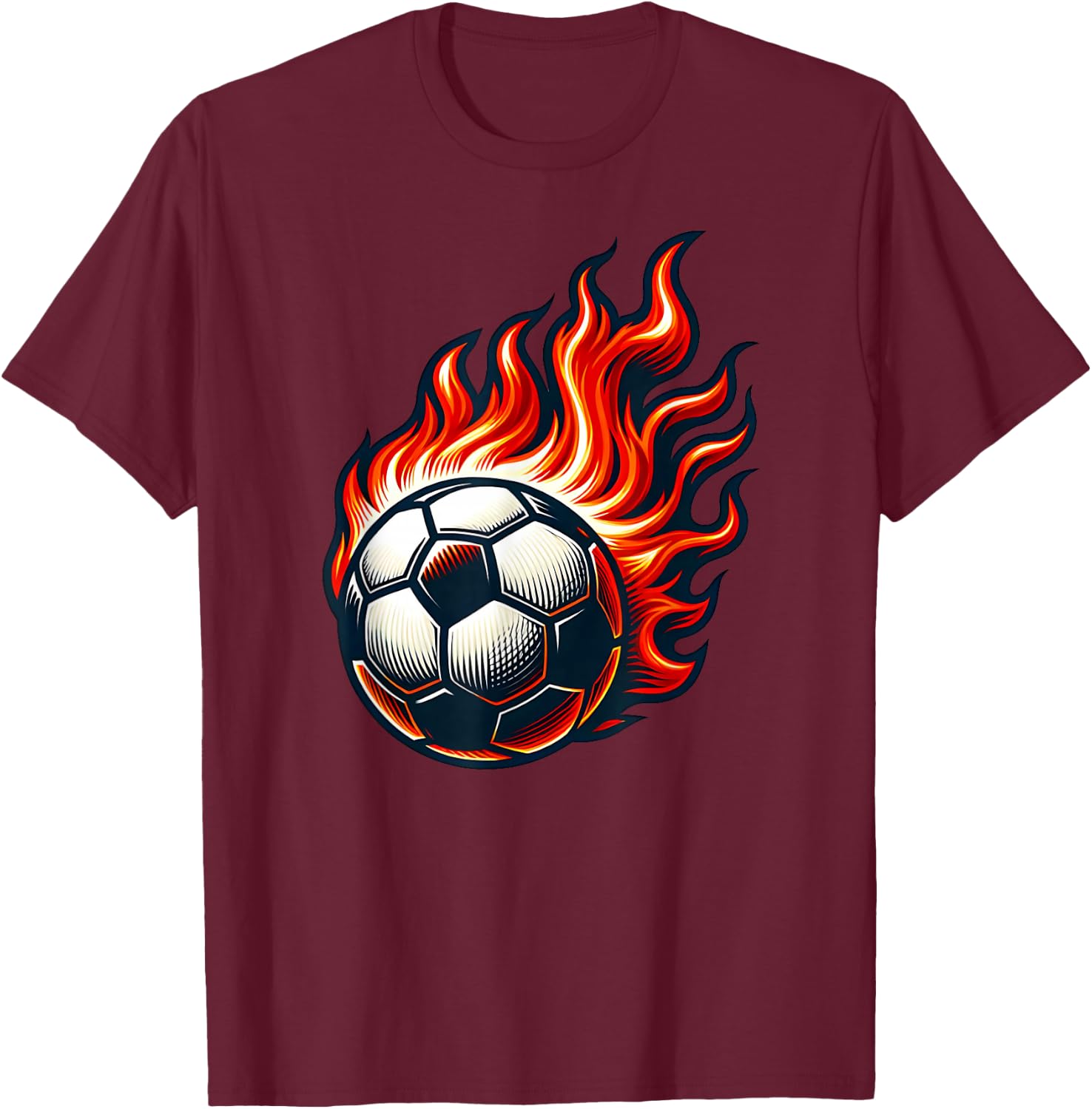 Flaming Soccer Ball T-Shirt - T-Shirt | Maroon