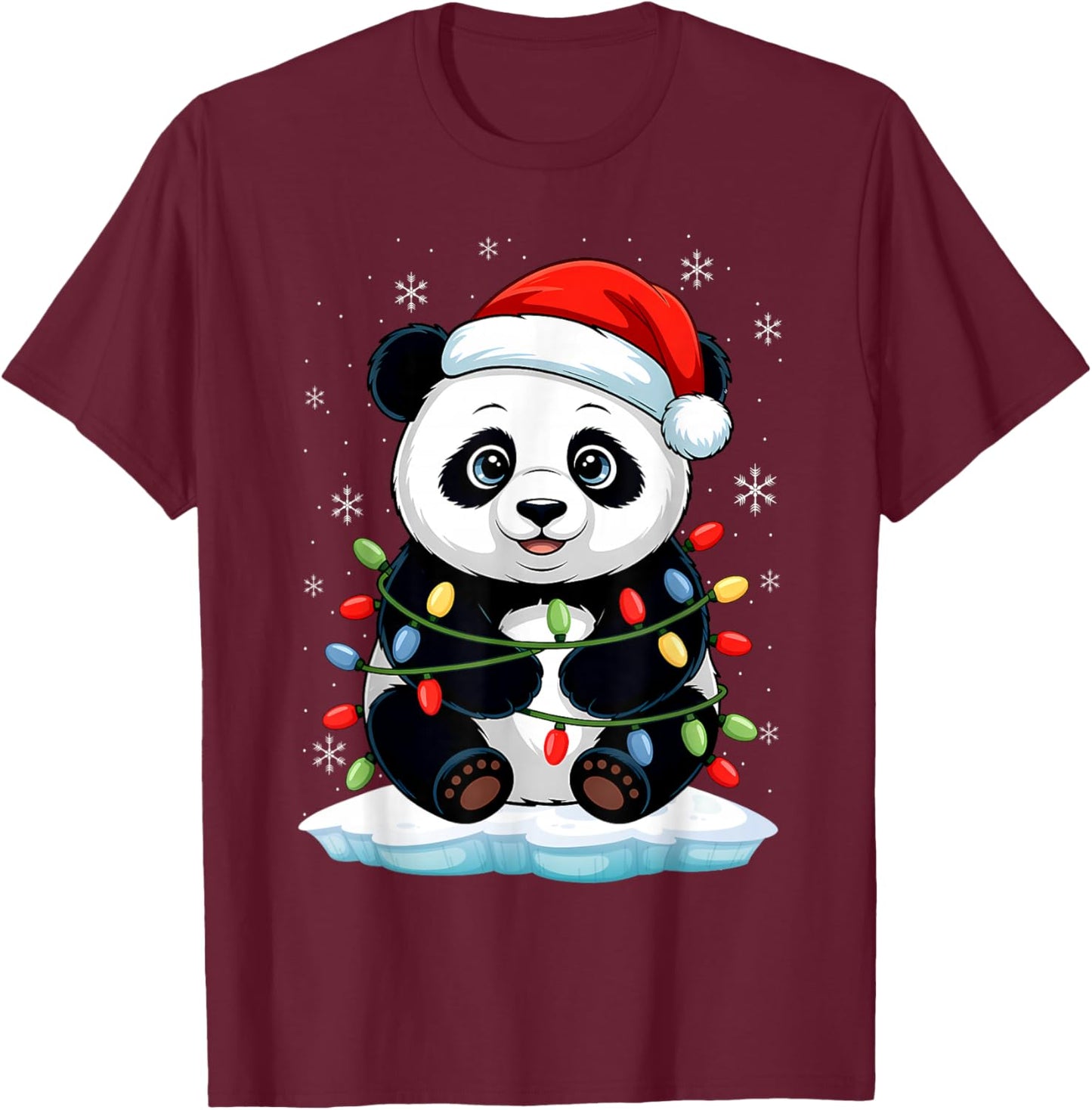 Christmas Lights Funny Panda T-Shirt - T-Shirt | Maroon