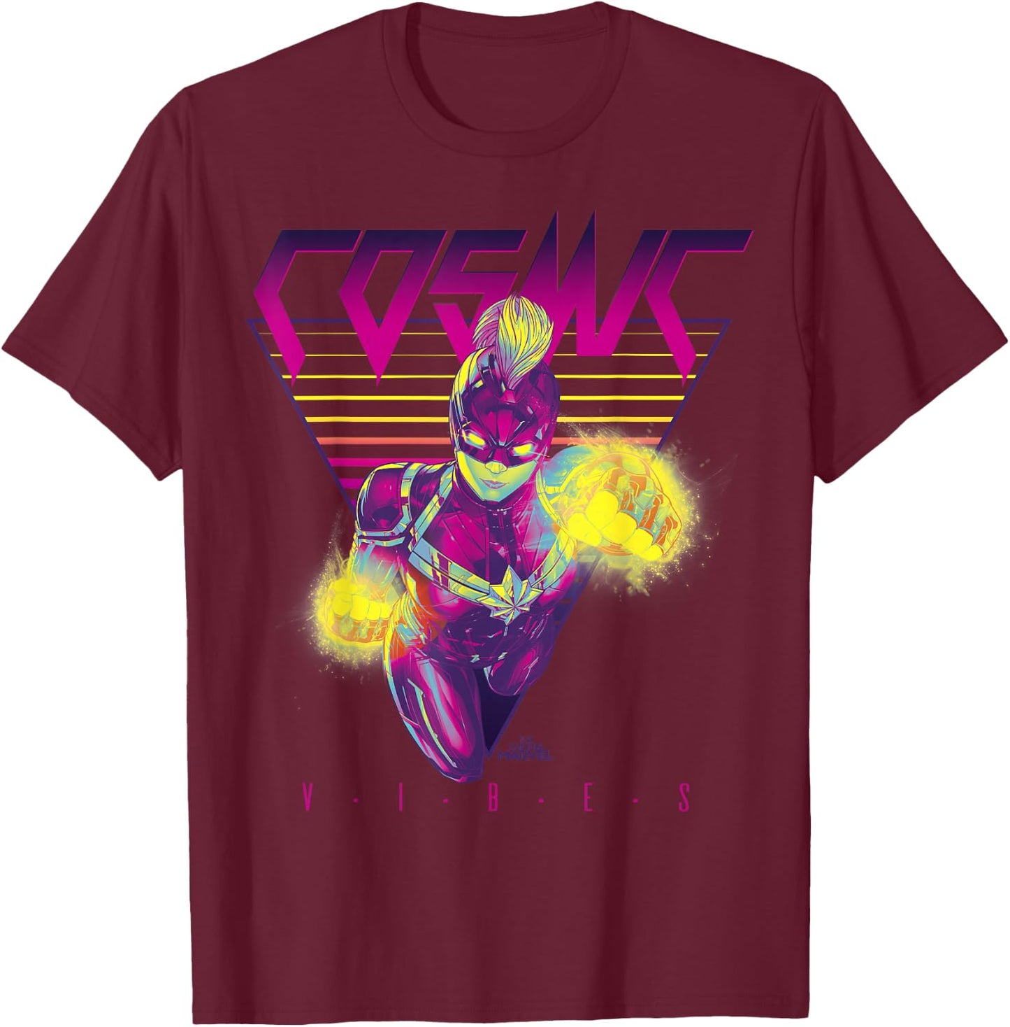 Captain Marvel Cosmic Vibes Retro Triangle Graphic T-Shirt - T-Shirt | Maroon