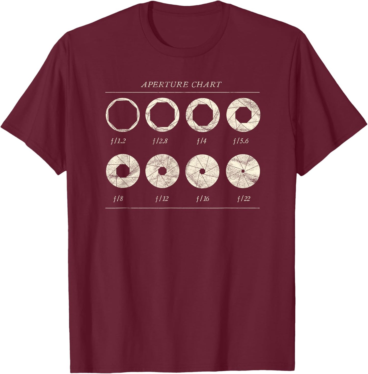 Vintage Photographer DSLR Camera Lens Aperture Chart Aperture T-Shirt - T-Shirt | Maroon