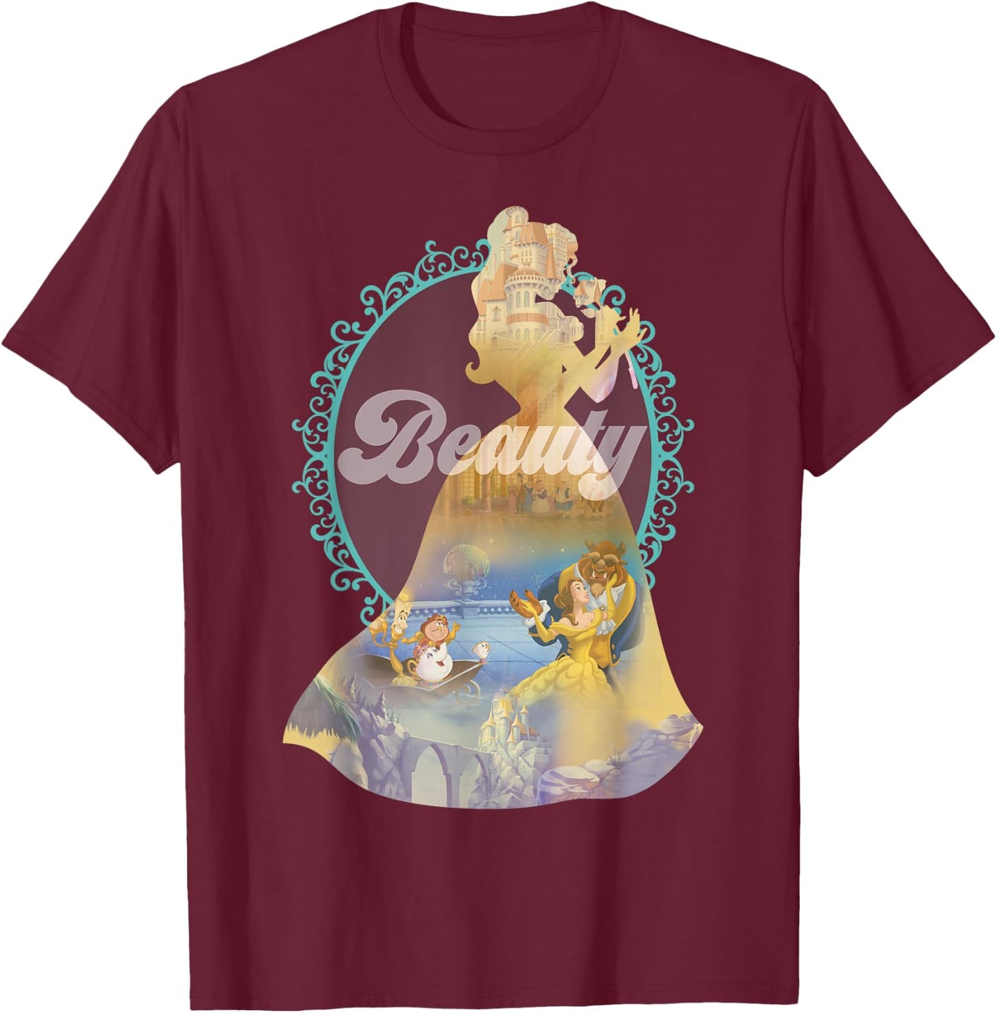 Disney Beauty and the Beast Enchanted Dance Belle Silhouette T-Shirt - T-Shirt | Maroon