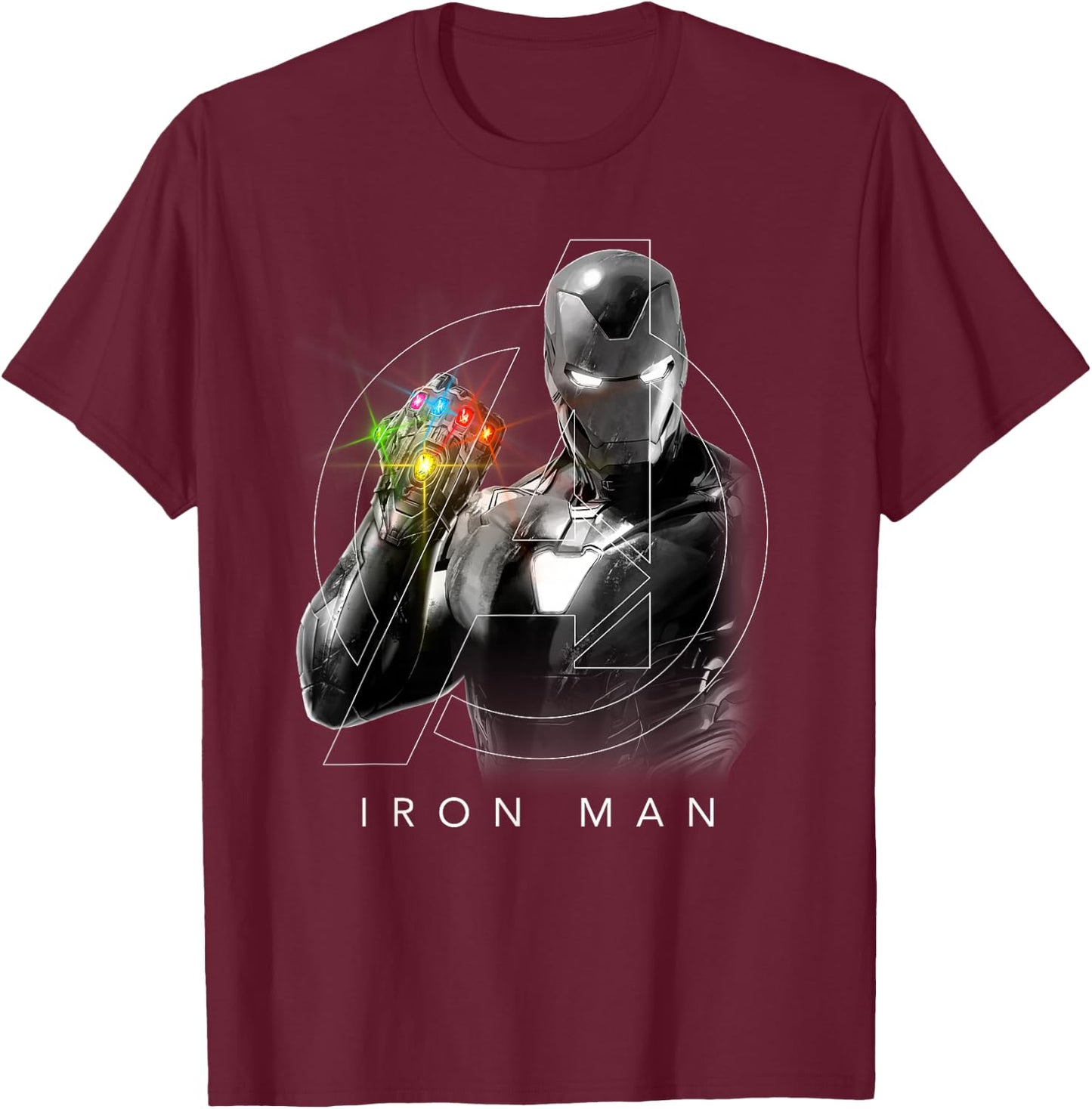 Marvel Avengers Endgame Glowing Stones Logo Overlay Portrait T-Shirt - T-Shirt | Maroon