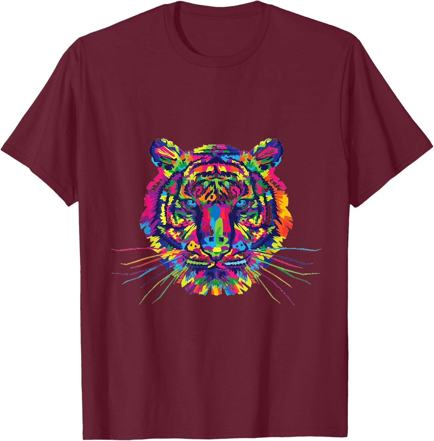 Tie Dye Tiger Tie Dyed Animal Whiskers T Shirt T-Shirt - T-Shirt | Maroon