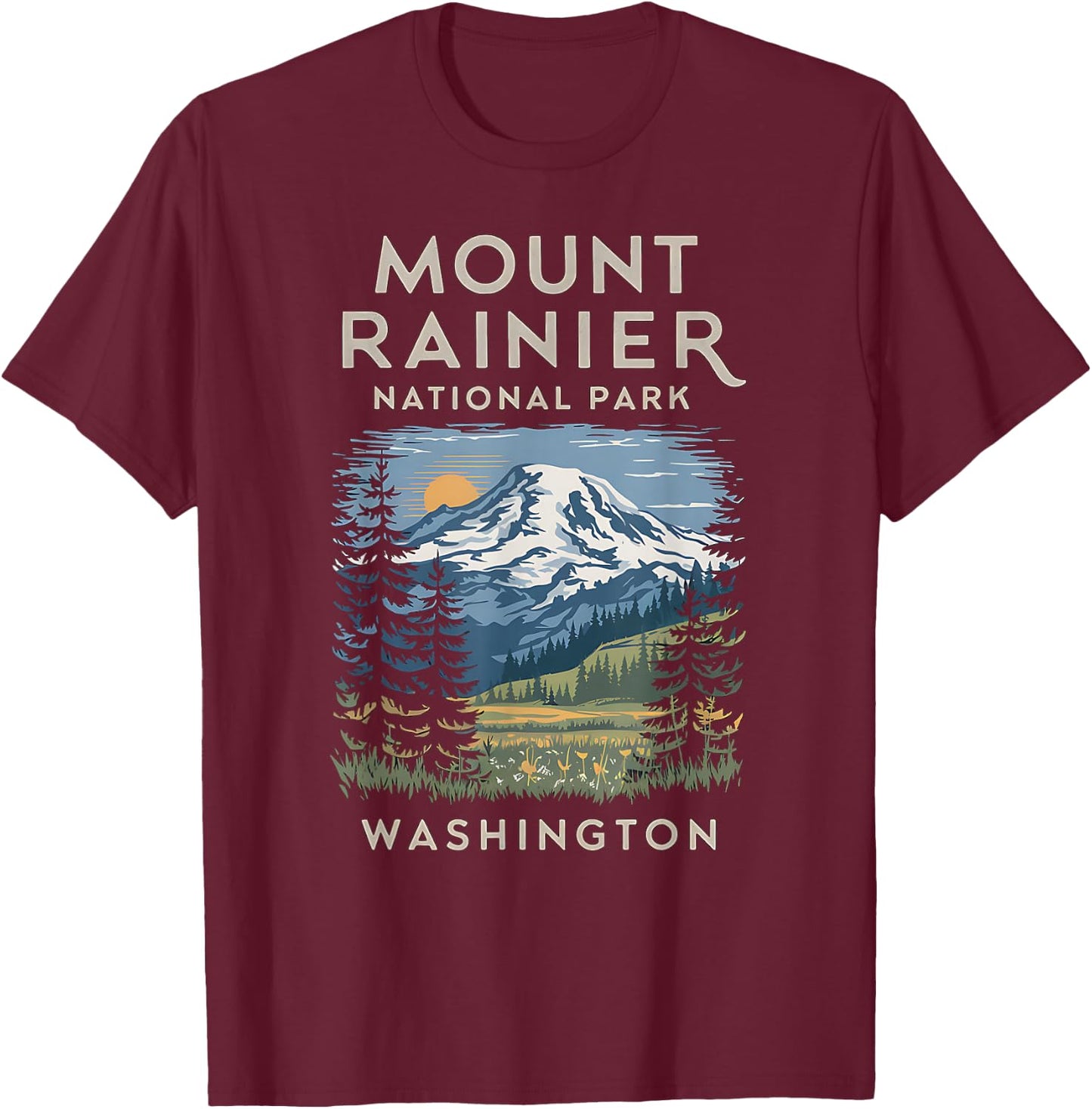 Stunning Mount Rainier National Park Scenic T-Shirt - T-Shirt | Maroon
