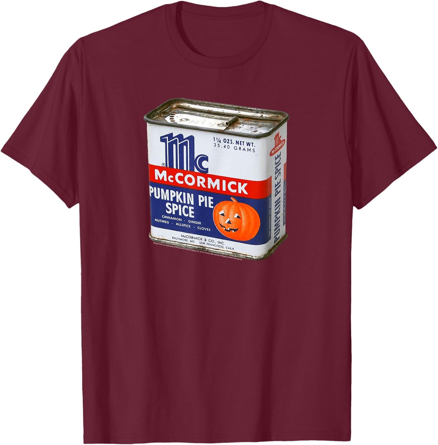 McCormick Seasoning Pumpkin Pie Spice Tin T-Shirt - T-Shirt | Maroon