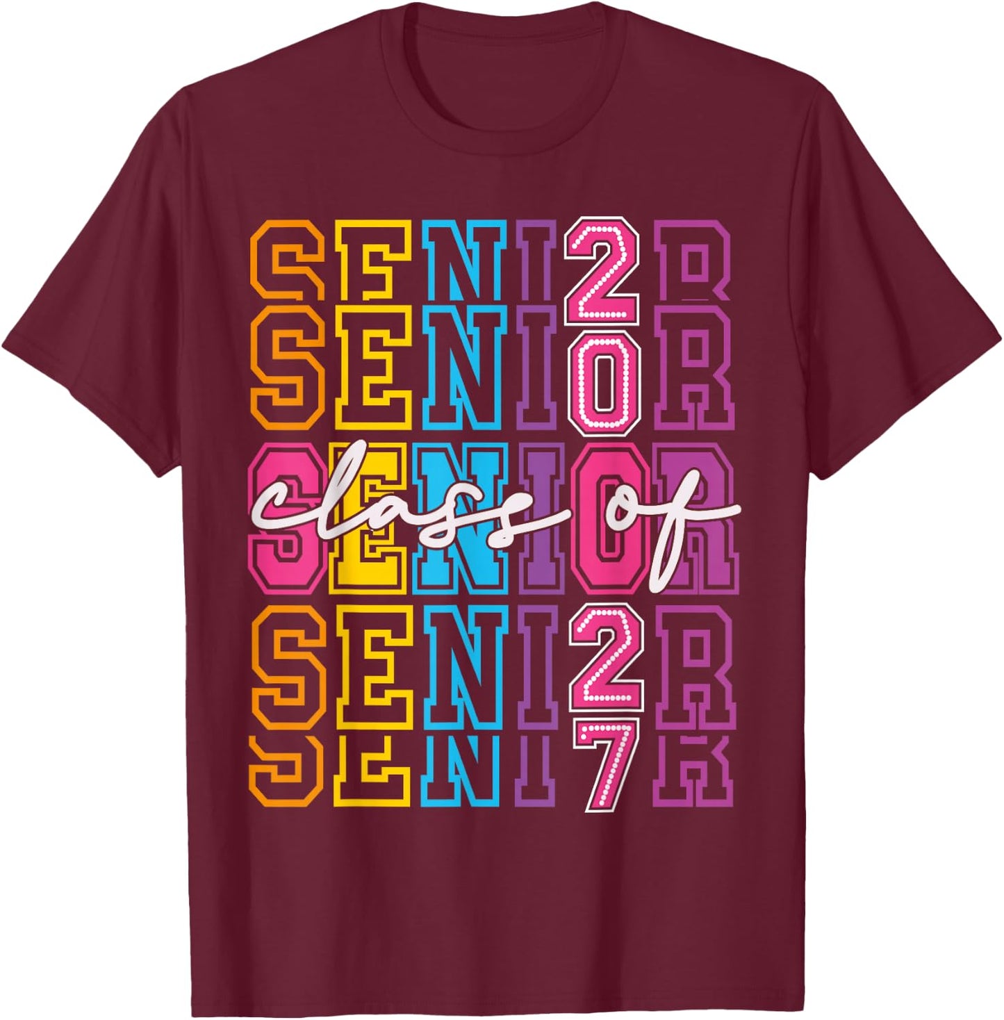 Senior 2027 Women Coquette Class of 2027 Pink Bow Girl T-Shirt - T-Shirt | Maroon