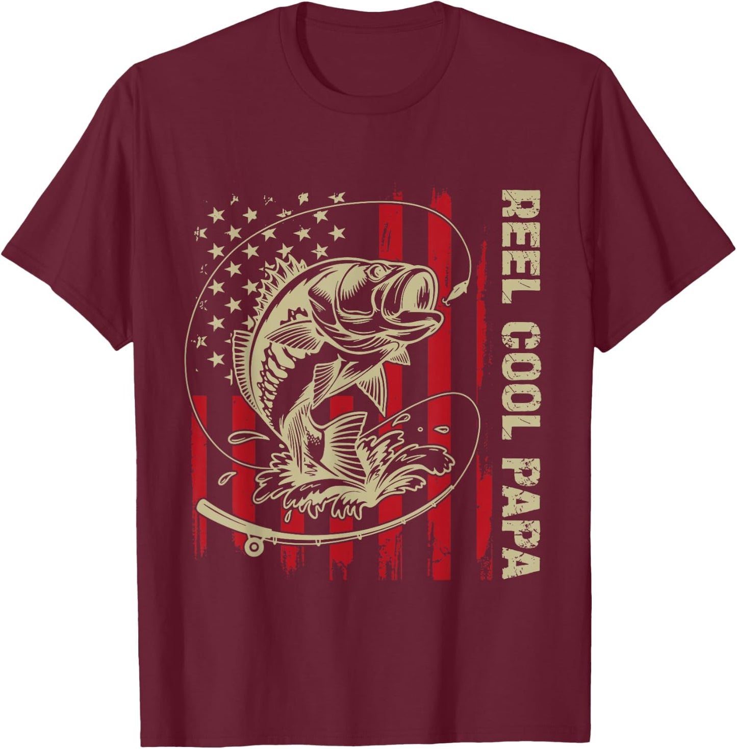 Reel Cool Papa Fishing Vintage American Flag Men's T-Shirt - T-Shirt | Maroon