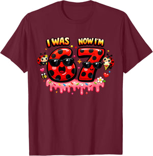 I was 6 Now I'm 7 Ladybug Ice Cream 67 Meme Girls Birthday T-Shirt - T-Shirt | Maroon