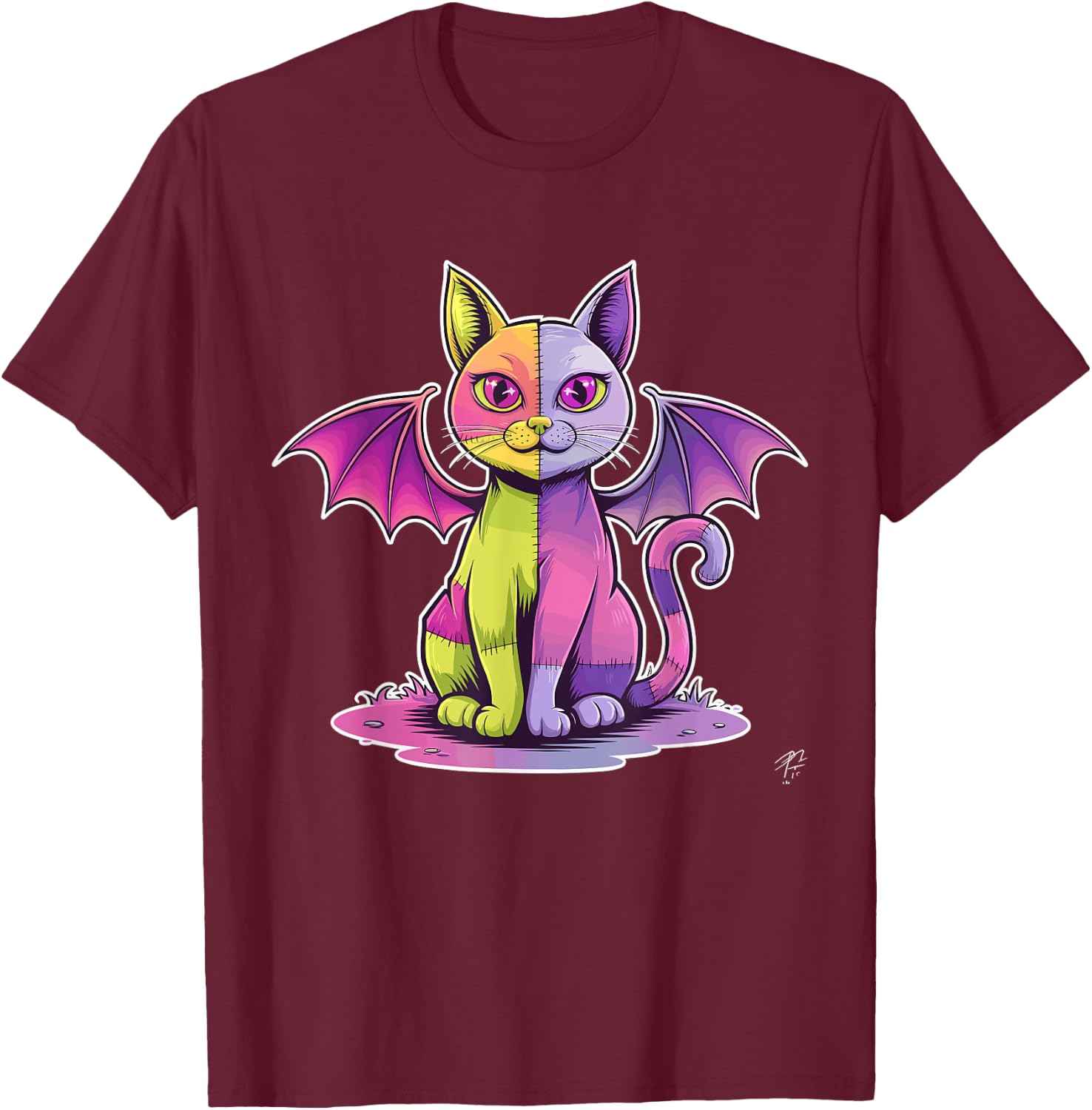 E-Girl Teen Goth Pastel Cat Kawaii Zombie Emo Girl T-Shirt - T-Shirt | Maroon