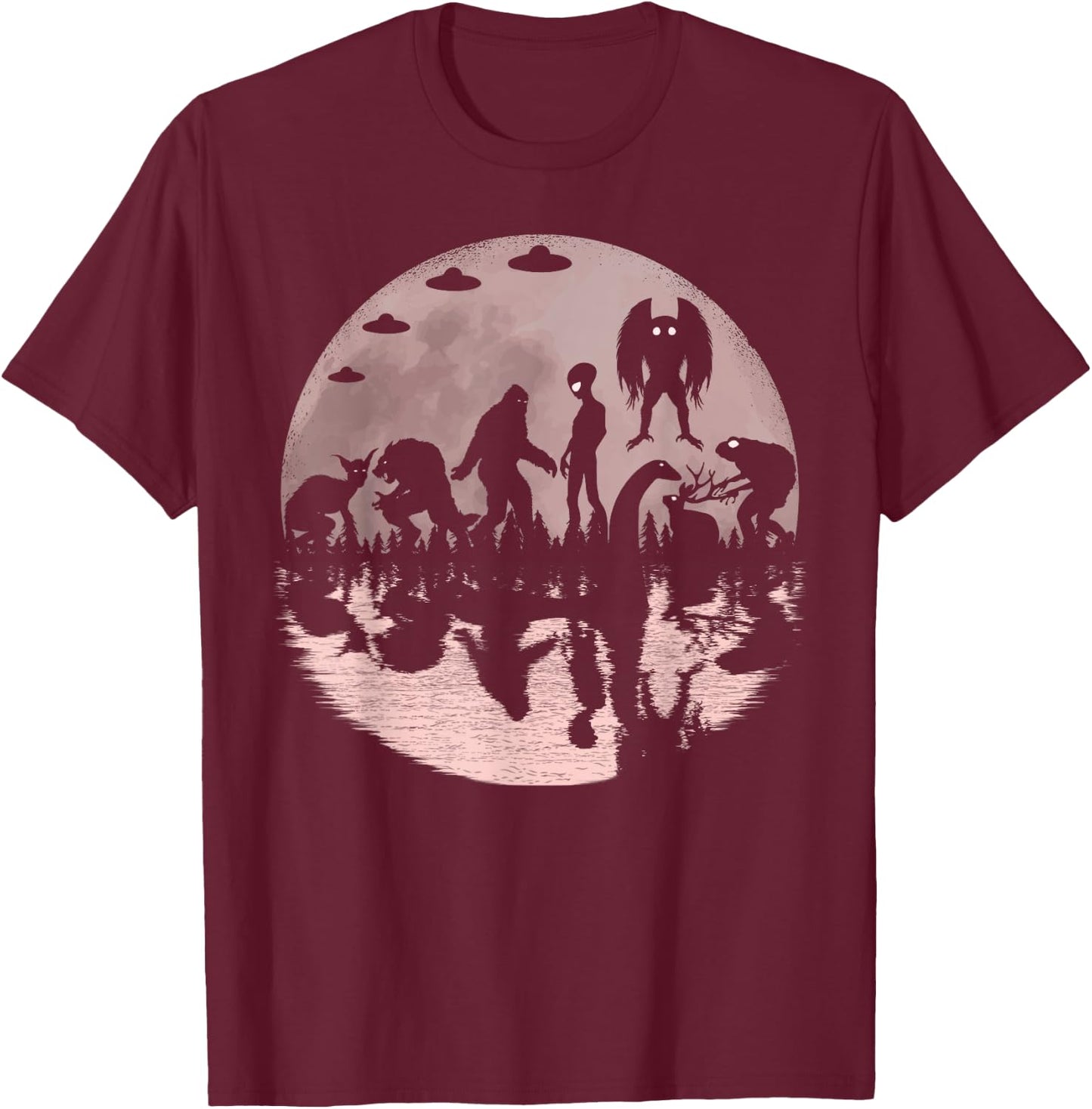 Cryptid Bigfoot Loch Ness Monster Mothman And Other Cryptids T-Shirt - T-Shirt | Maroon