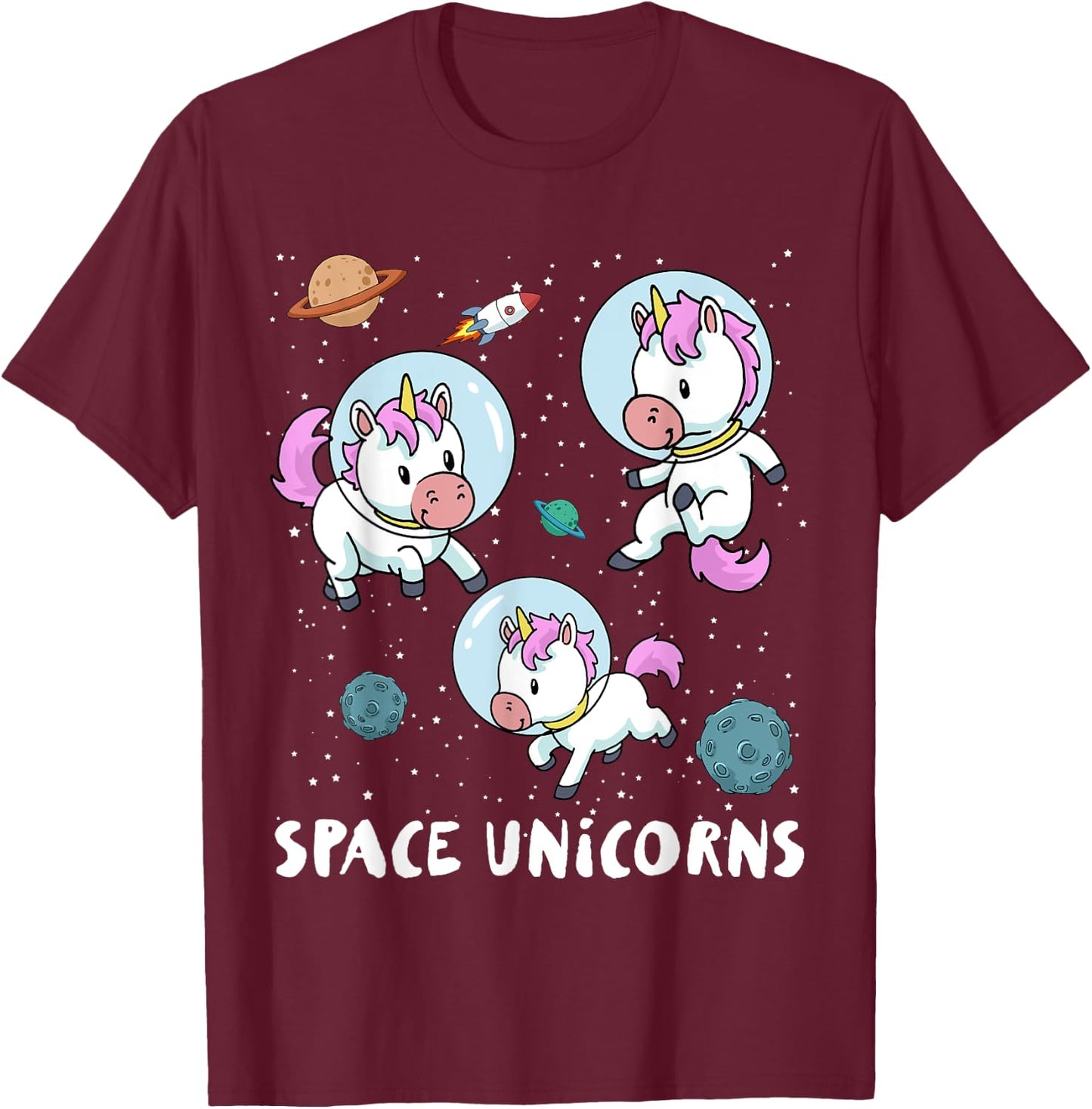 Space Unicorns Funny Astronaut Planet Travel T-Shirt - T-Shirt | Maroon