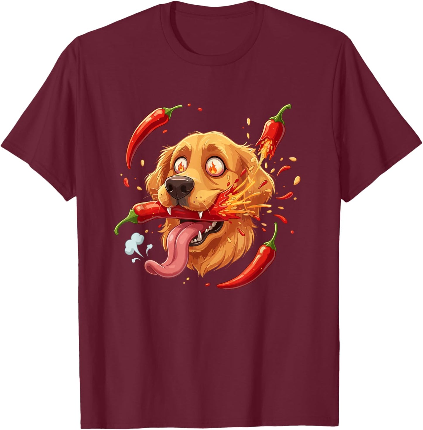 Funny Hot Chili Pepper Dog Spicy Crazy Tongue T-Shirt - T-Shirt | Maroon