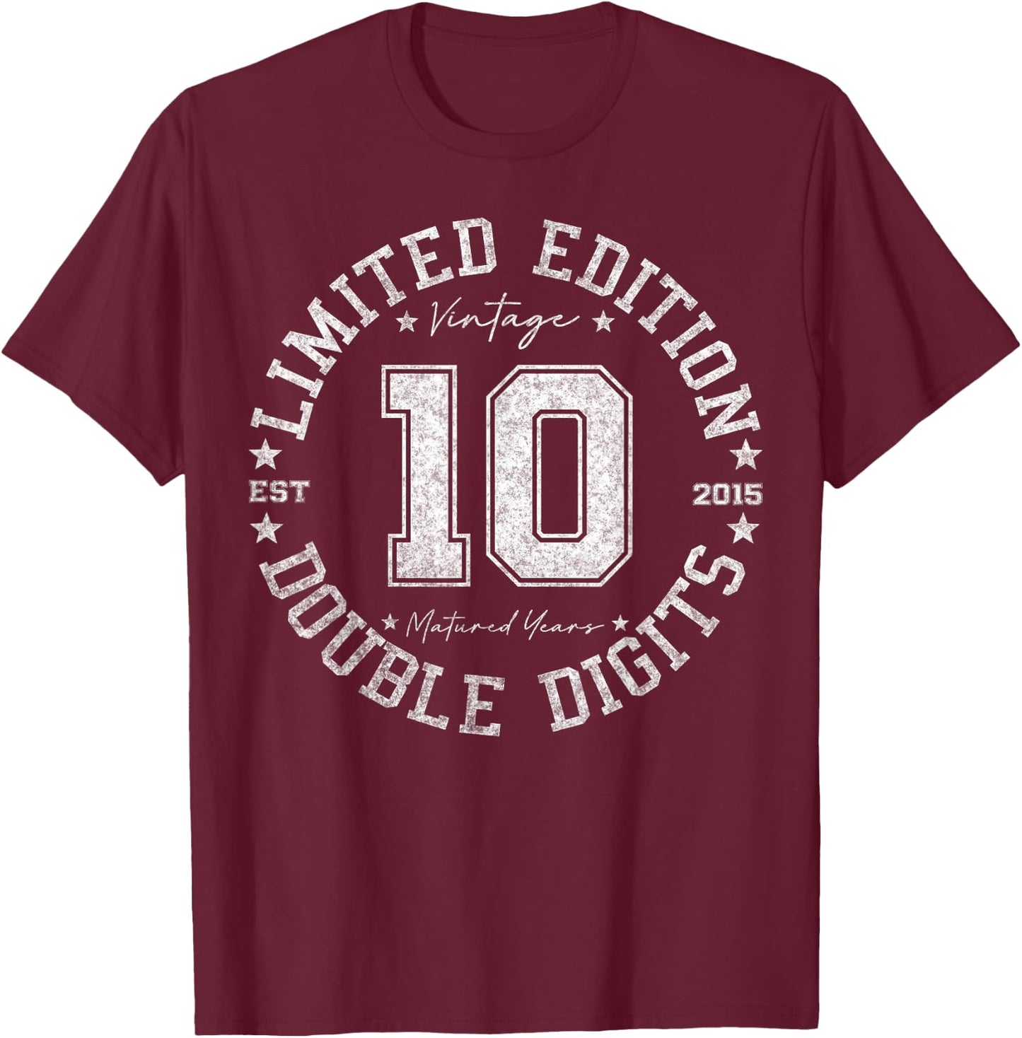 Official Double Digits 10 Year Old Gifts 10th Birthday 2015 T-Shirt - T-Shirt | Maroon