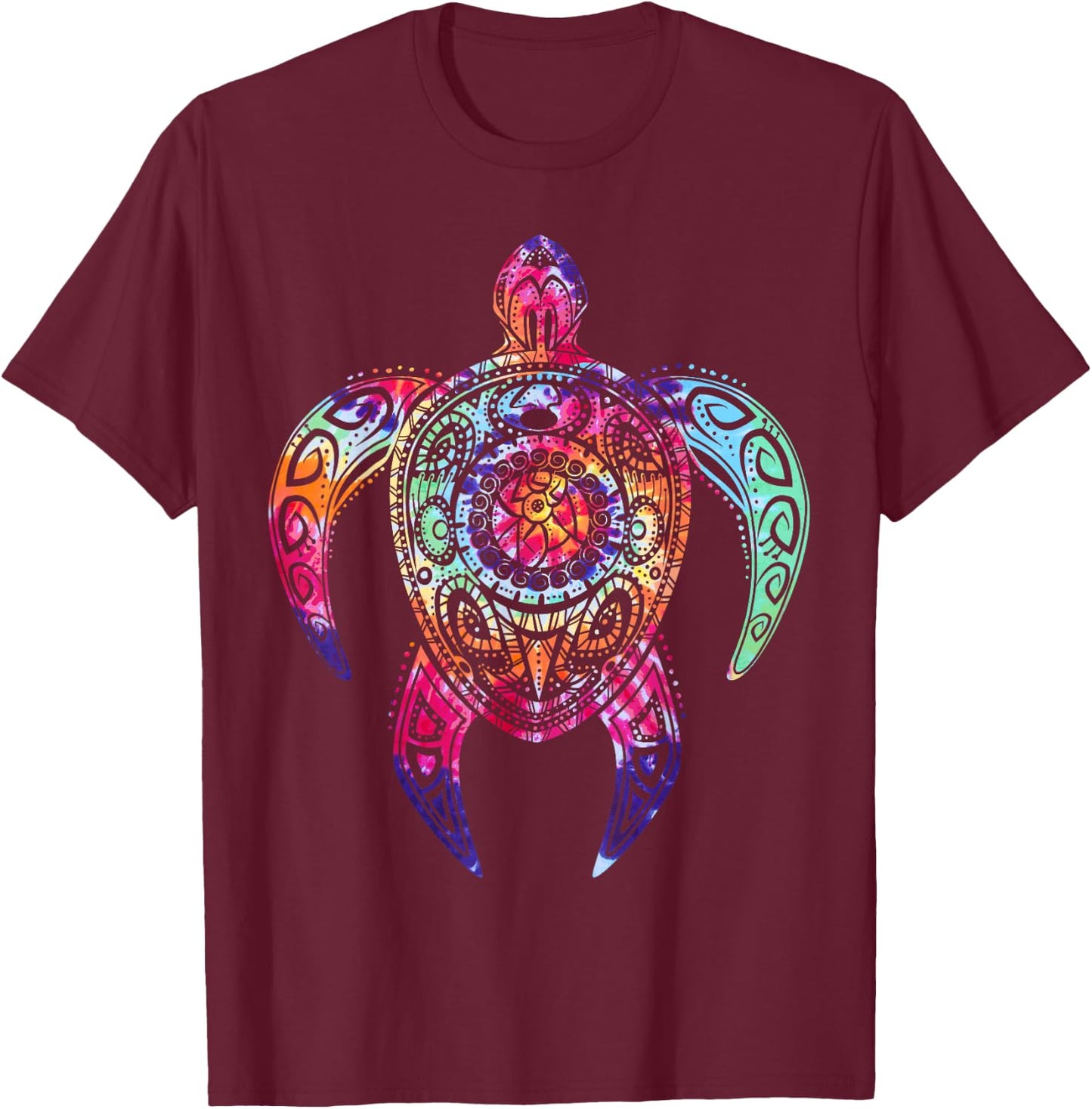Hippie Tie Dye Shirt, Psychedelic Sea Turtle Tribal T-Shirt - T-Shirt | Maroon