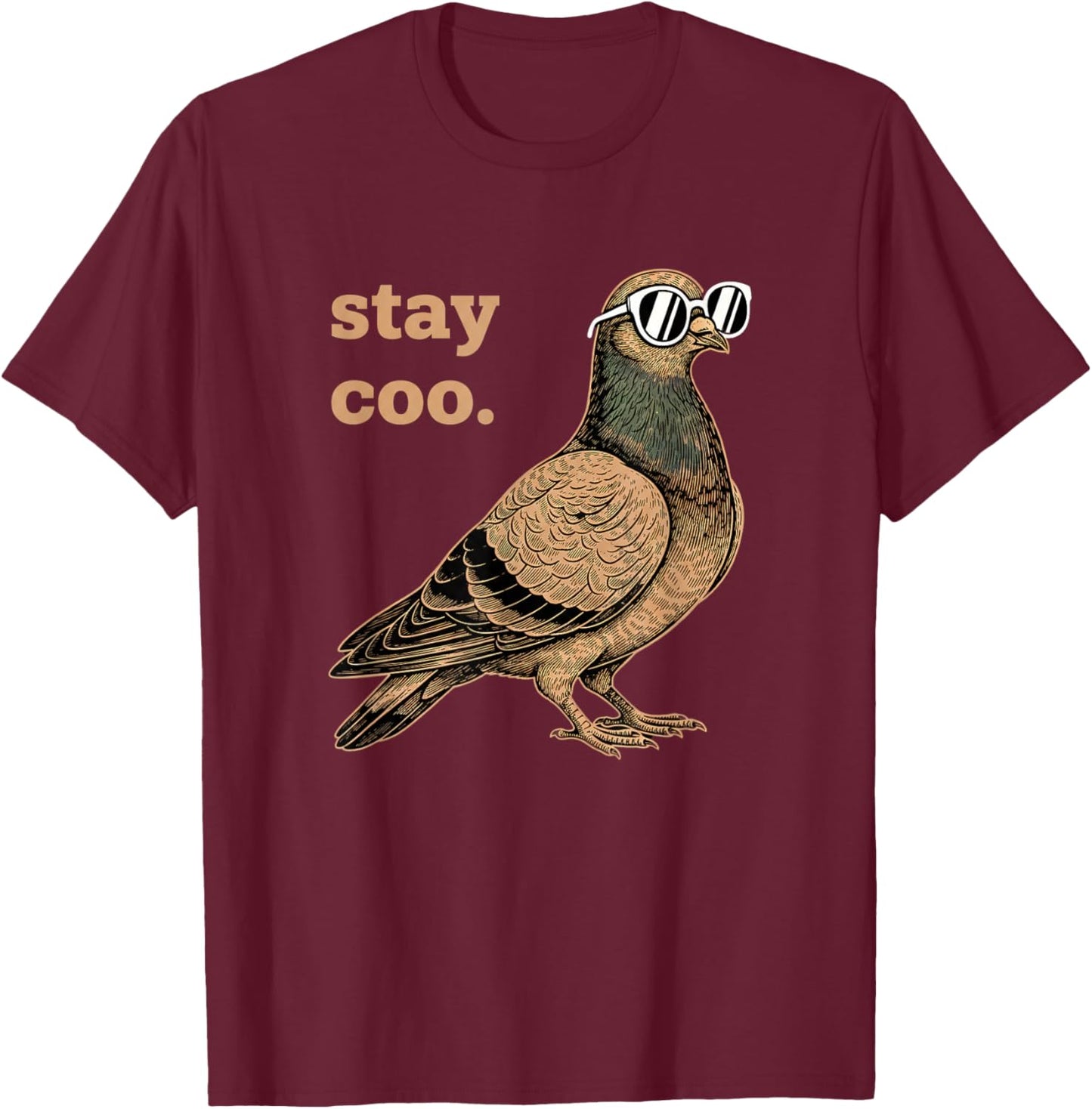 Bird Stay Coo Pigeon with Sunglasses Vintage Engraving Atti T-Shirt - T-Shirt | Maroon