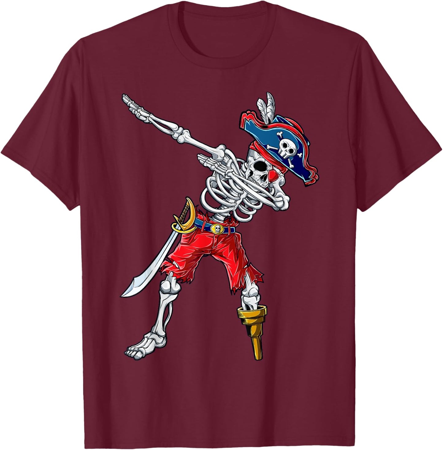 Dabbing Skeleton Pirate T Shirt Halloween Kids Boys Men Gift T-Shirt - T-Shirt | Maroon