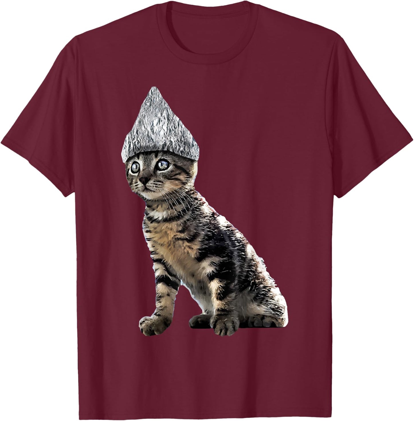 Funny Halloween Cat Tin Foil Hat Conspiracy Shirt T-Shirt - T-Shirt | Maroon