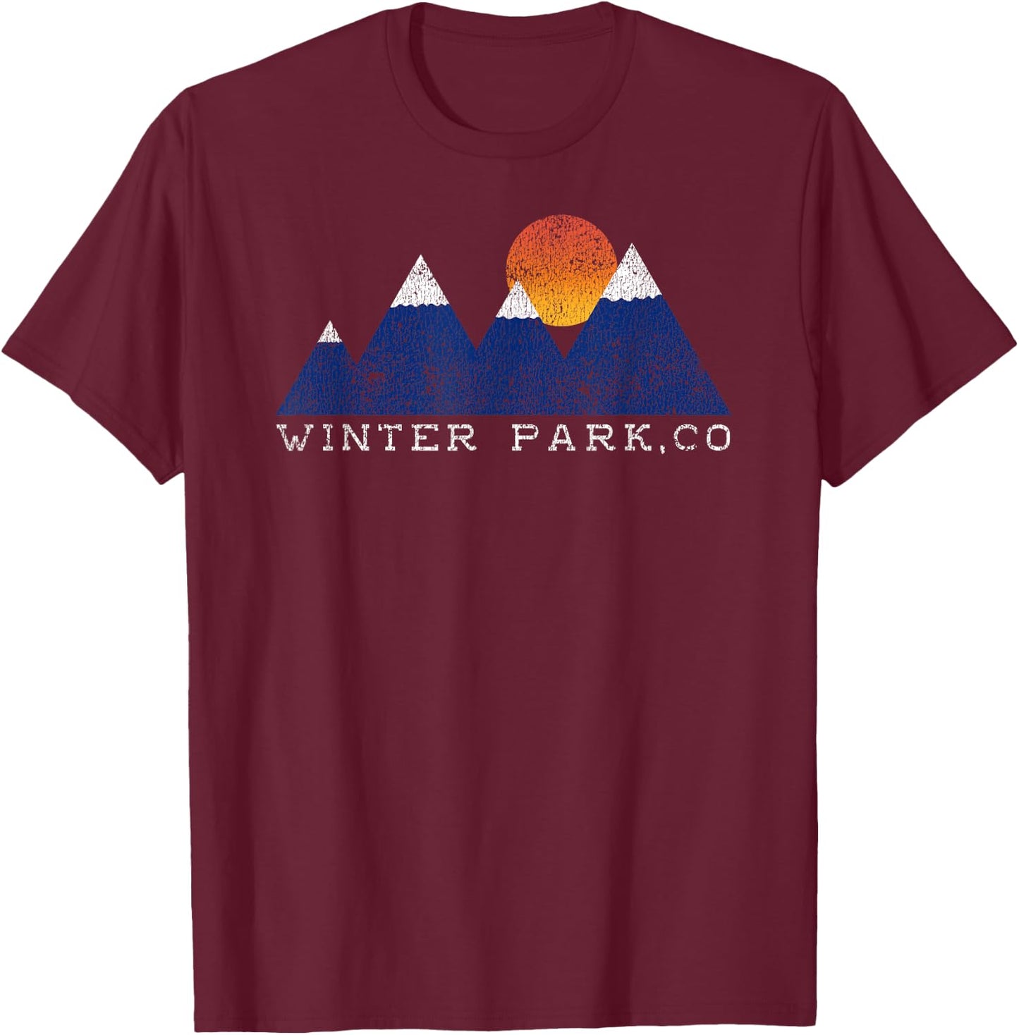 Retro Winter Park Colorado Snowcap Mountain Sunset T-Shirt - T-Shirt | Maroon