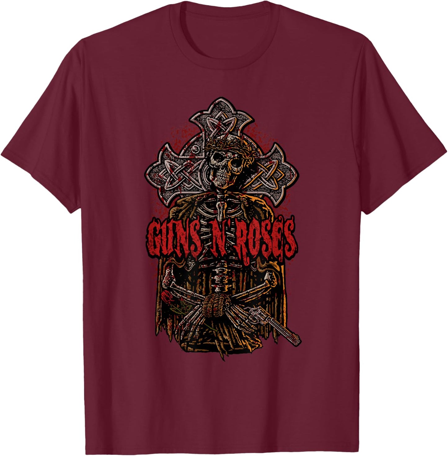 Guns N' Roses Official Skeletous T-Shirt - T-Shirt | Maroon