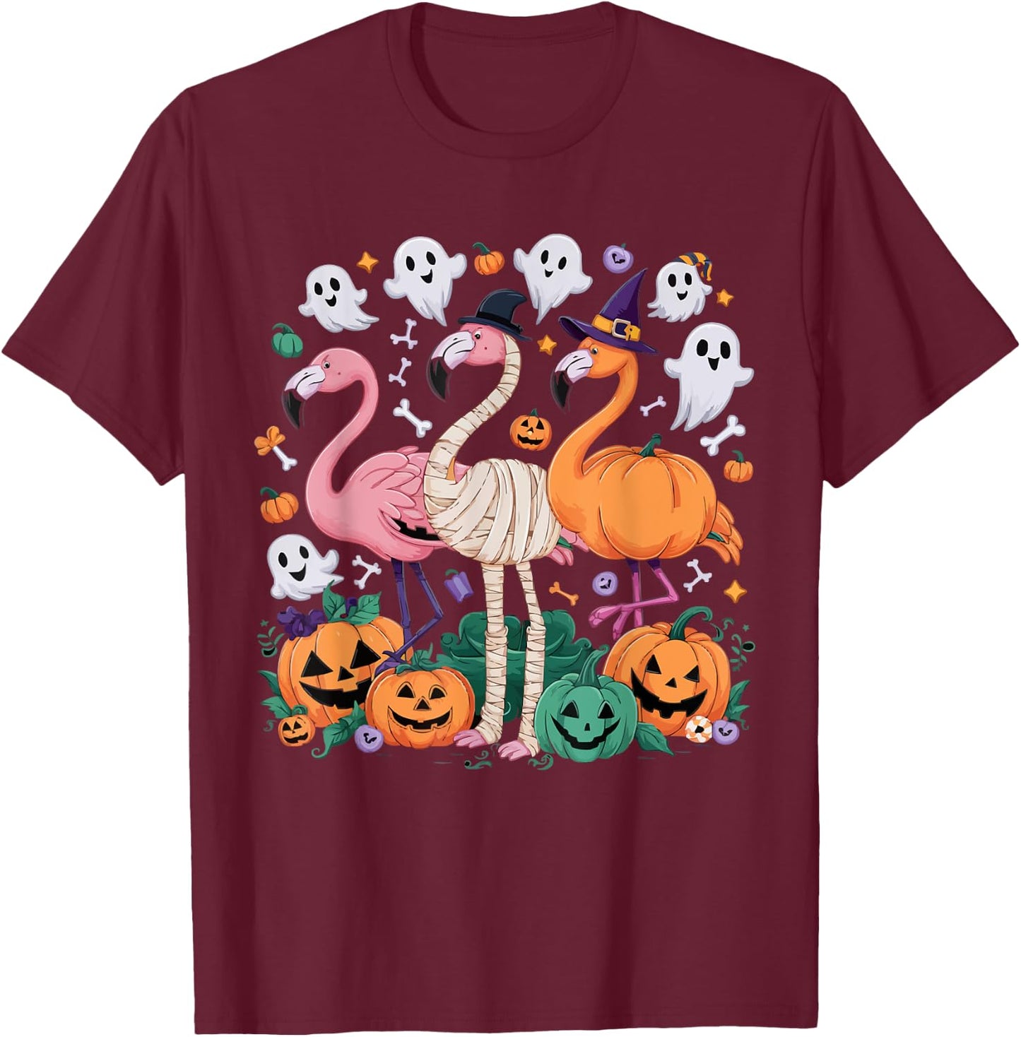 Flamingo Halloween Spooky Wading Bird Scary Trick Or Treat T-Shirt - T-Shirt | Maroon