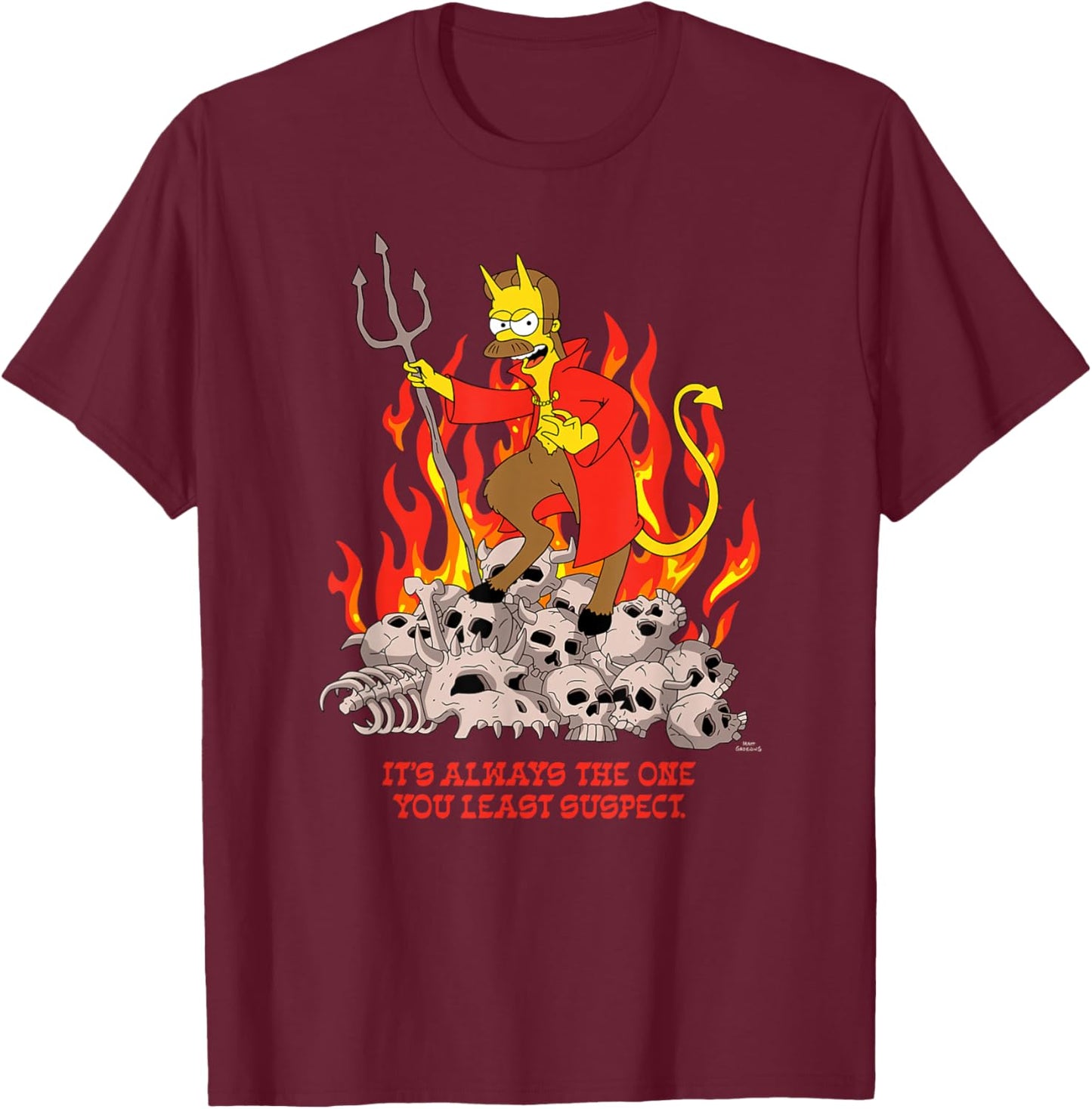 The Simpsons Devil Flanders Least Suspect T-Shirt - T-Shirt | Maroon
