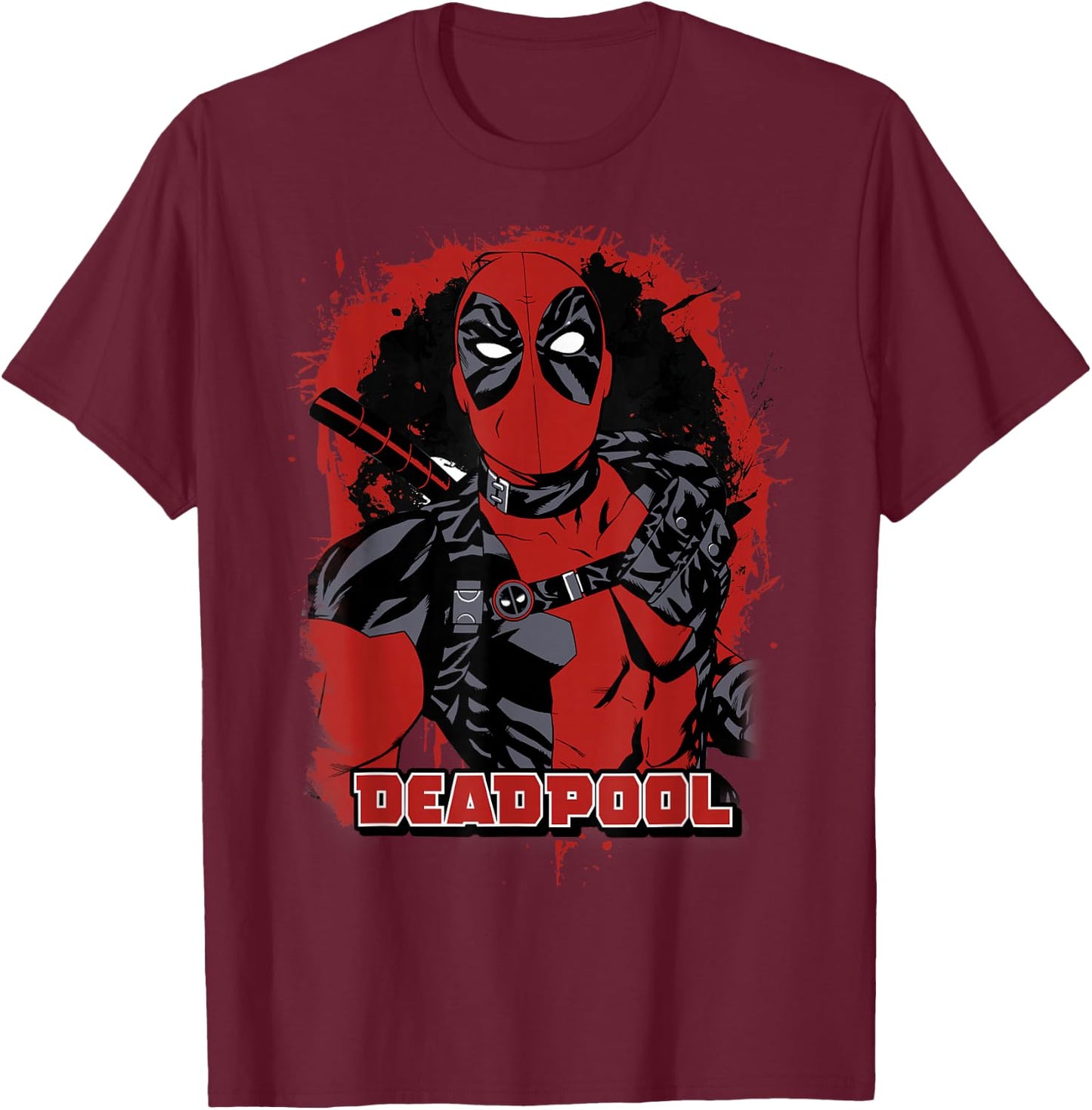 Marvel Deadpool Paint Splatted Super Hero Graphic T-Shirt - T-Shirt | Maroon
