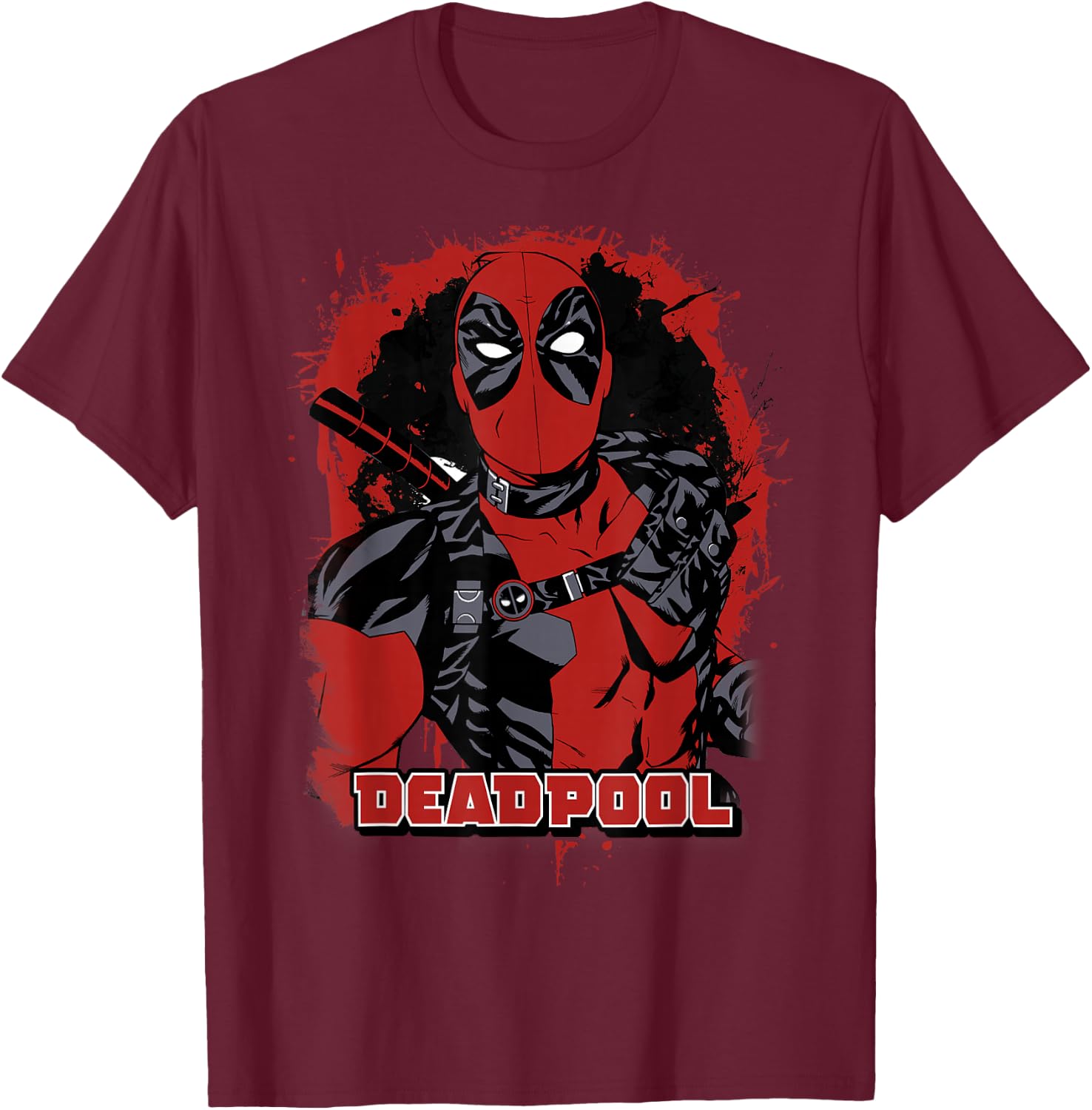Marvel Deadpool Paint Splatted Super Hero Graphic T-Shirt - T-Shirt | Maroon