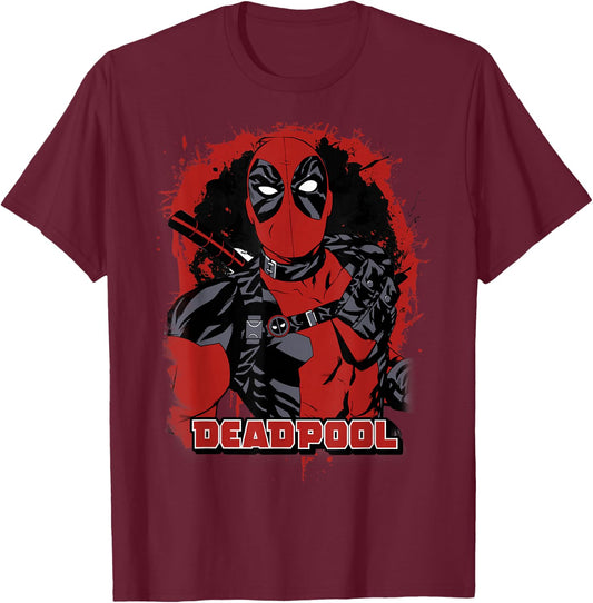 Marvel Deadpool Paint Splatted Super Hero Graphic T-Shirt - T-Shirt | Maroon