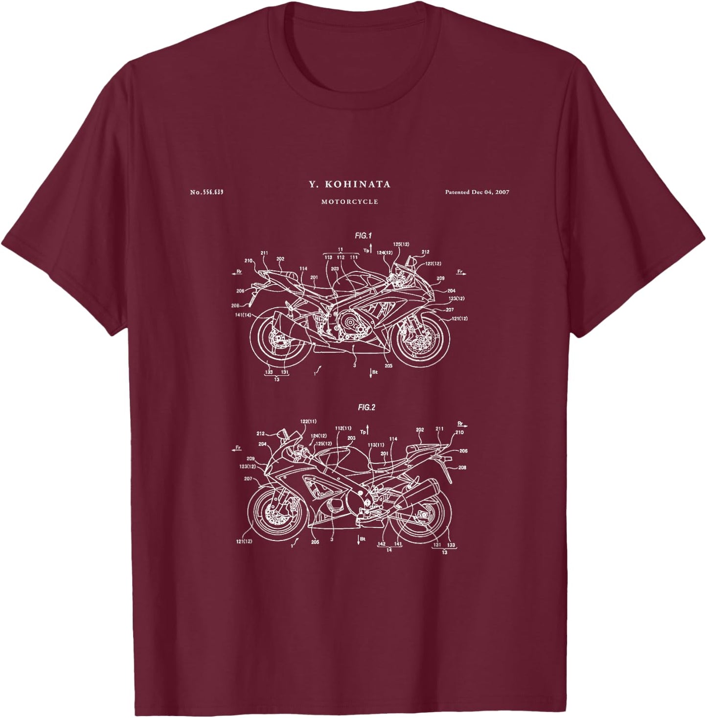 Patent Shirts Hayabusa Patent - Black Adult Cycling Retro-Modern T-Shirt - T-Shirt | Maroon