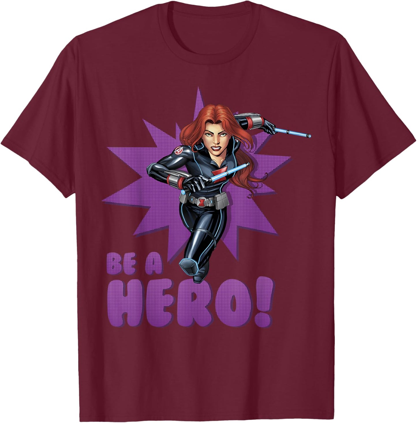Marvel Black Widow Avengers Assemble BE A Hero! T-Shirt - T-Shirt | Maroon