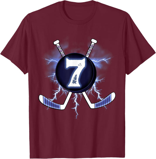 7th Birthday - Ice Hockey 7 years old T-Shirt - T-Shirt | Maroon