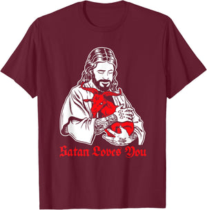 Satan Loves You and Jesus Know it Baphomet T-Shirt - T-Shirt | Maroon