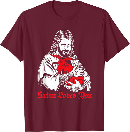 Satan Loves You and Jesus Know it Baphomet T-Shirt - T-Shirt | Maroon