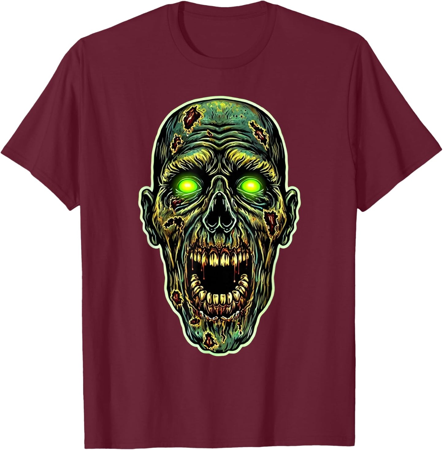 Scary Zombie Face Evil Zombie Halloween Costume T-Shirt - T-Shirt | Maroon