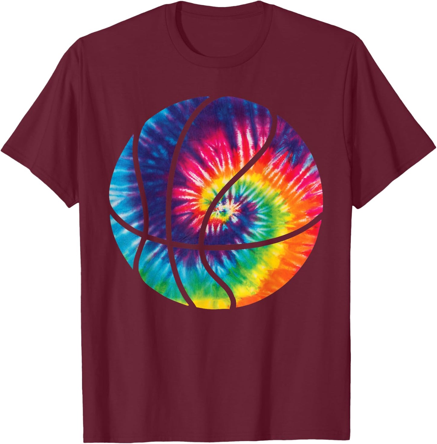 Basketball Tie Dye Awesome Sports Rainbow Trippy Gift T-Shirt - T-Shirt | Maroon