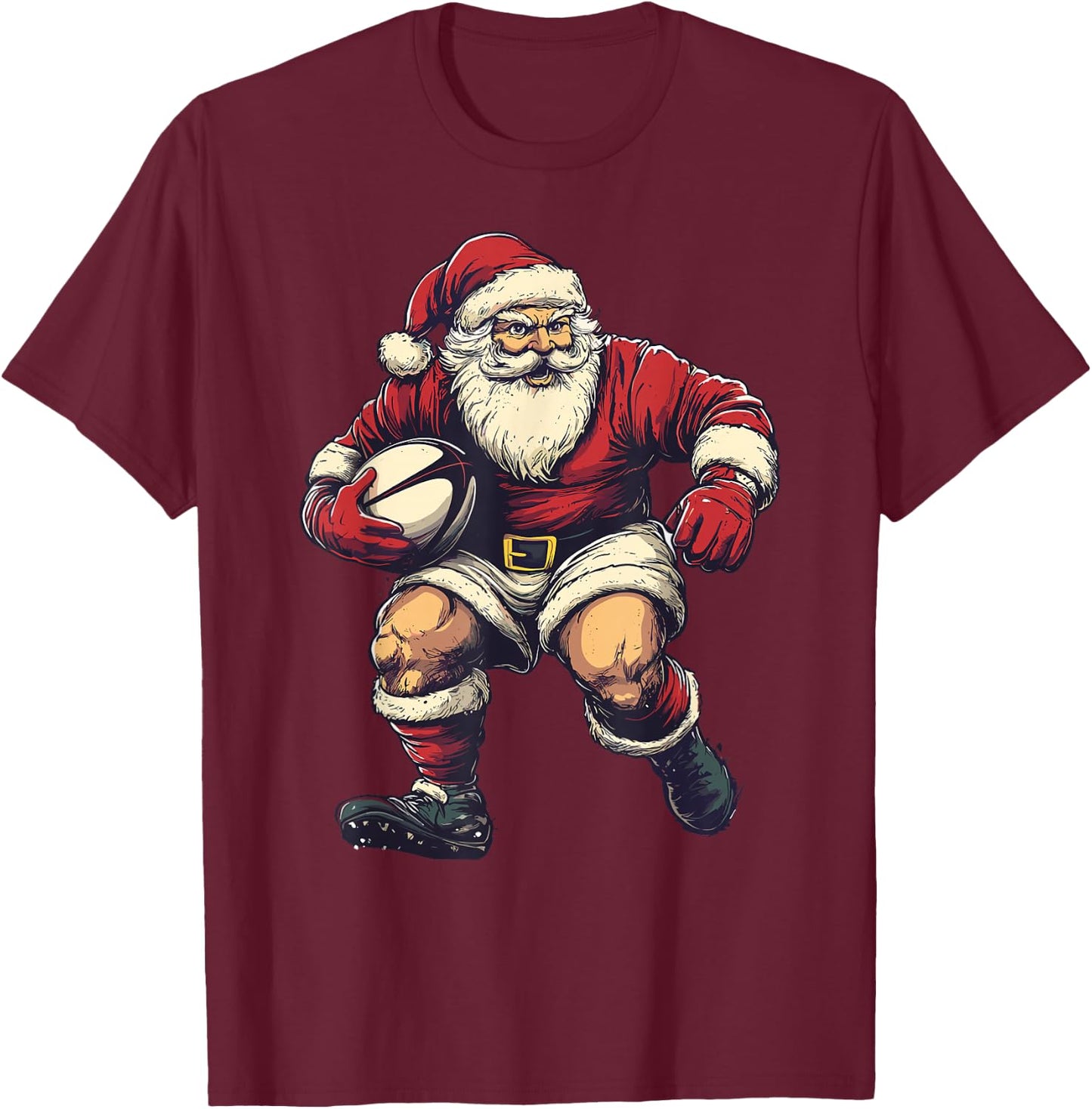 Santa Playing Rugby Funny Rugby Player Christmas Xmas Pajama T-Shirt - T-Shirt | Maroon