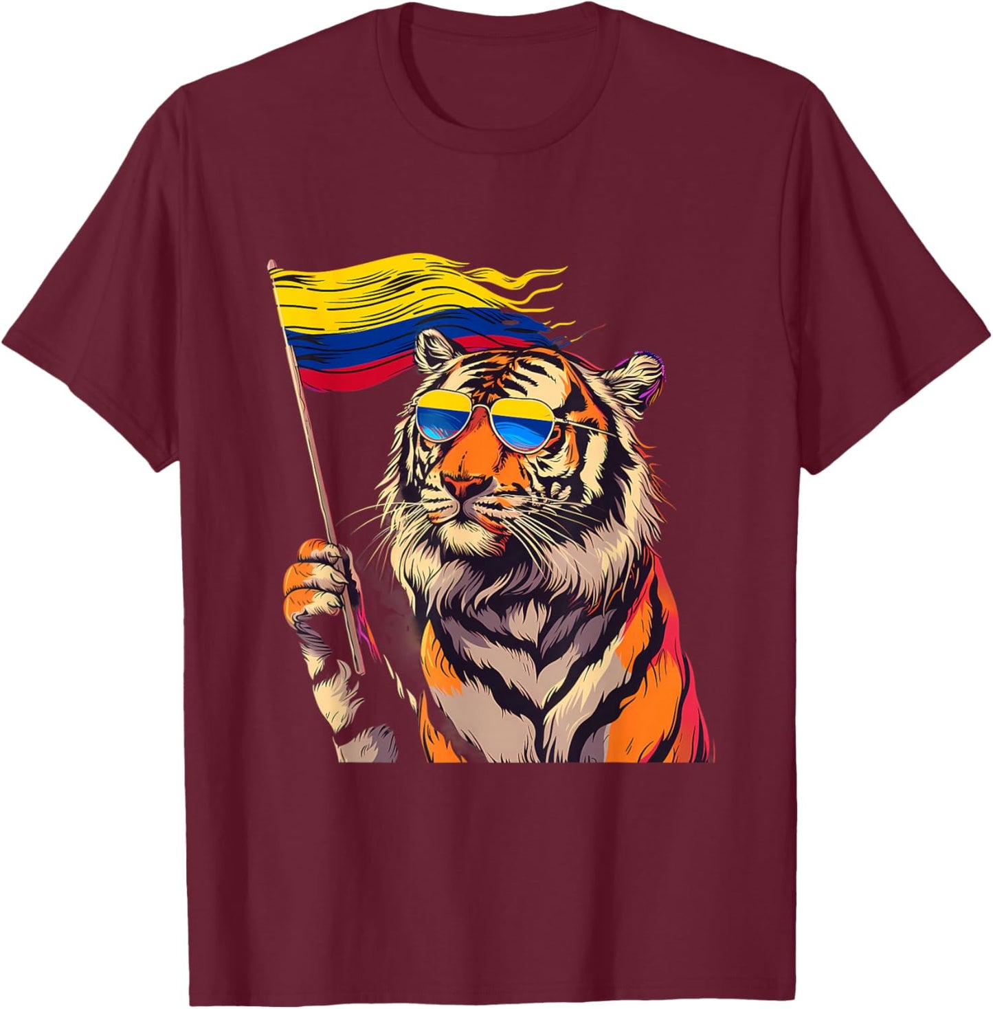 Colombia Flag Tiger Colombian Roots Colombian Pride T-Shirt - T-Shirt | Maroon