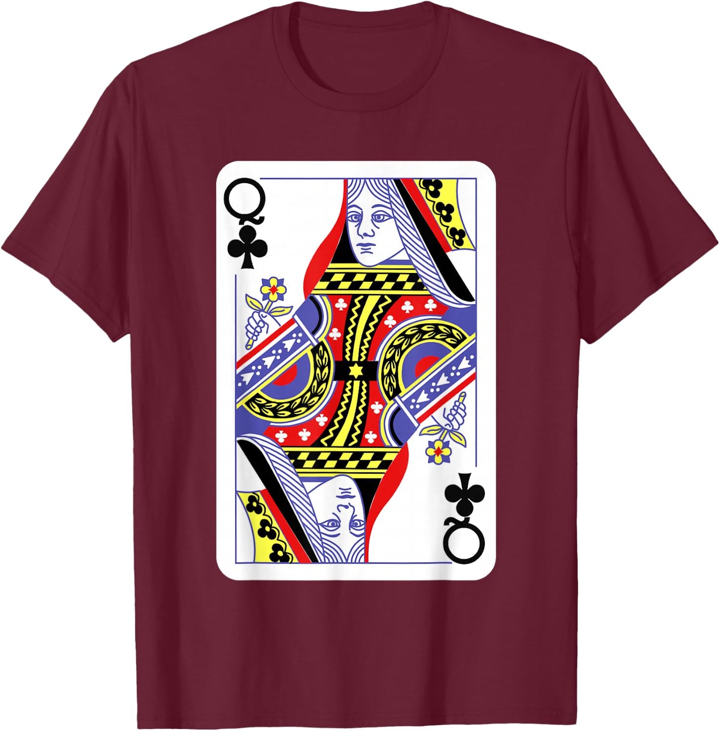 Queen of Clubs Playing Cards Halloween Costume Casino Easy T-Shirt - T-Shirt | Maroon
