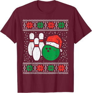 Bowling Ugly Christmas Sweater Sport Bowls Xmas Men Gift T-Shirt - T-Shirt | Maroon