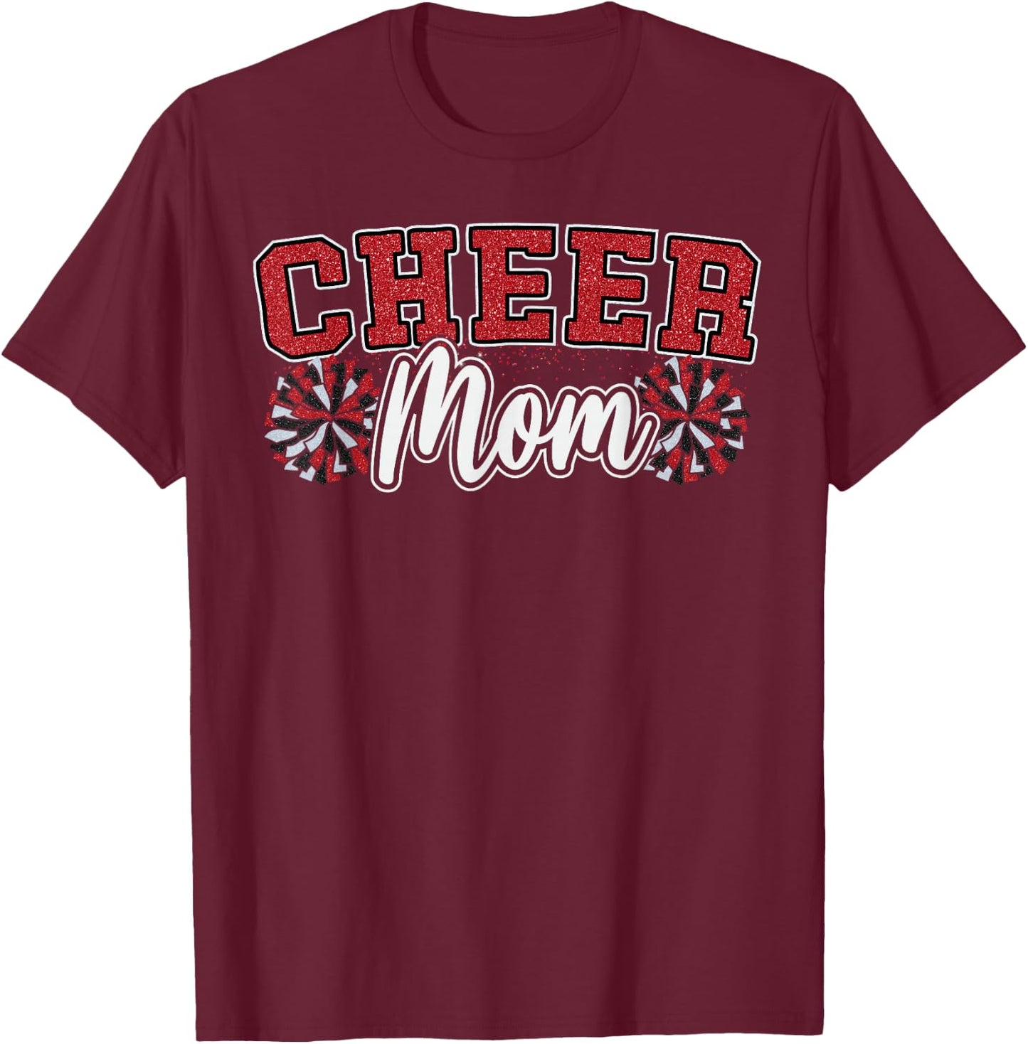 Funny Loud Proud Cheer Mom Mama Cheerleading Red Black Pom T-Shirt - T-Shirt | Maroon