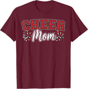 Funny Loud Proud Cheer Mom Mama Cheerleading Red Black Pom T-Shirt - T-Shirt | Maroon