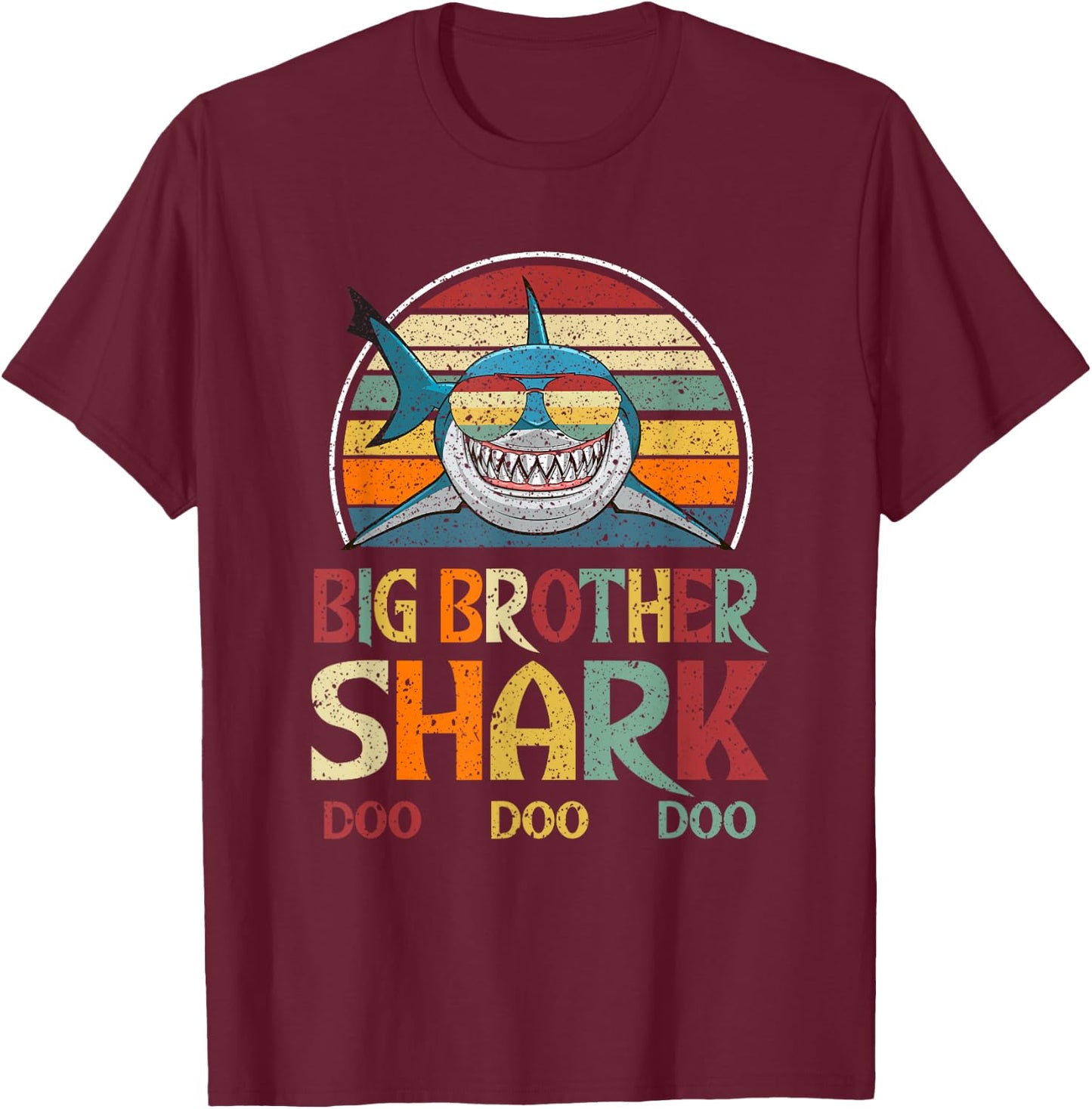 Retro Vintage Big Brother Shark Pregnancy Announcement Gift T-Shirt - T-Shirt | Maroon