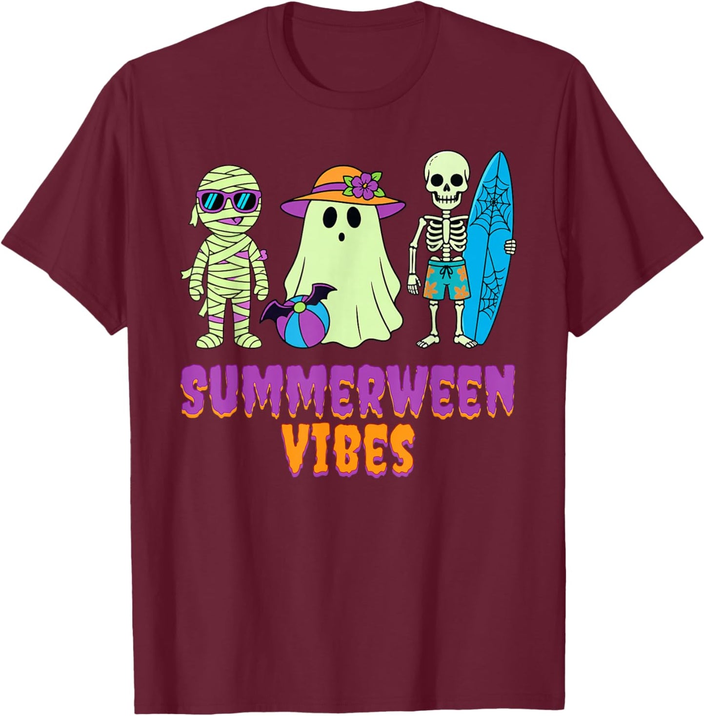 Summerween Funny Spooky Ghost Halloween Summer Vacation T-Shirt - T-Shirt | Maroon