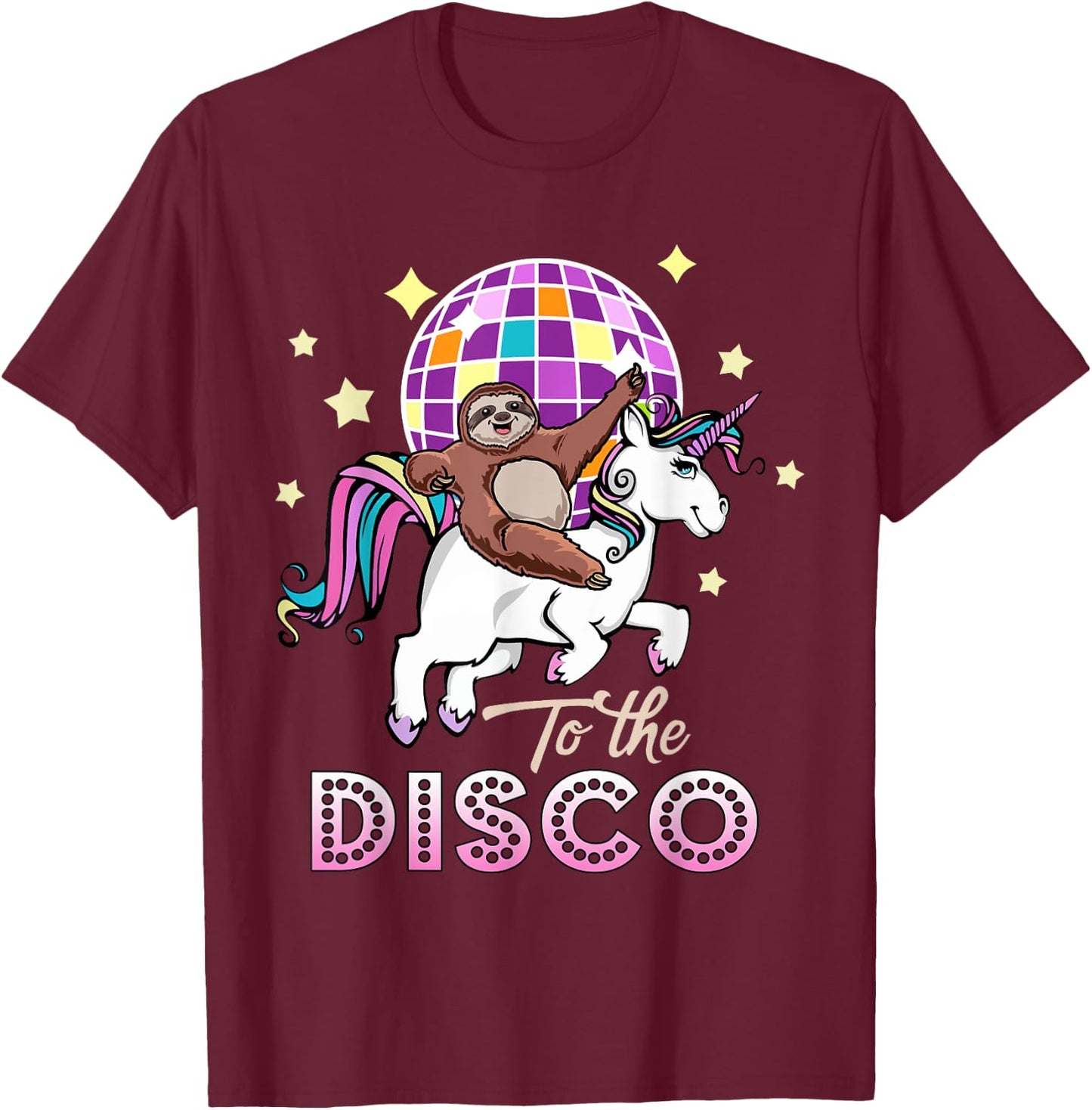 Sloth Riding Unicorn To The Disco T-Shirt - T-Shirt | Maroon