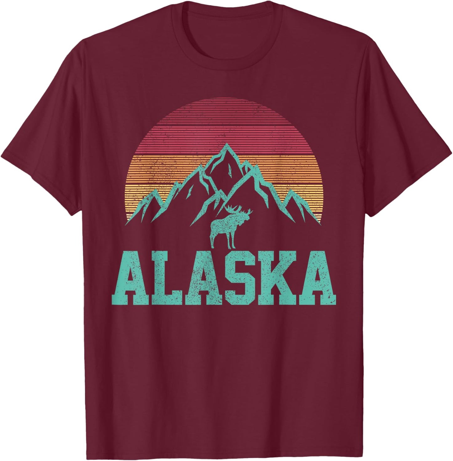Alaska Vintage Moose Outdoor Nature Hiking Souvenir Gift T-Shirt - T-Shirt | Maroon