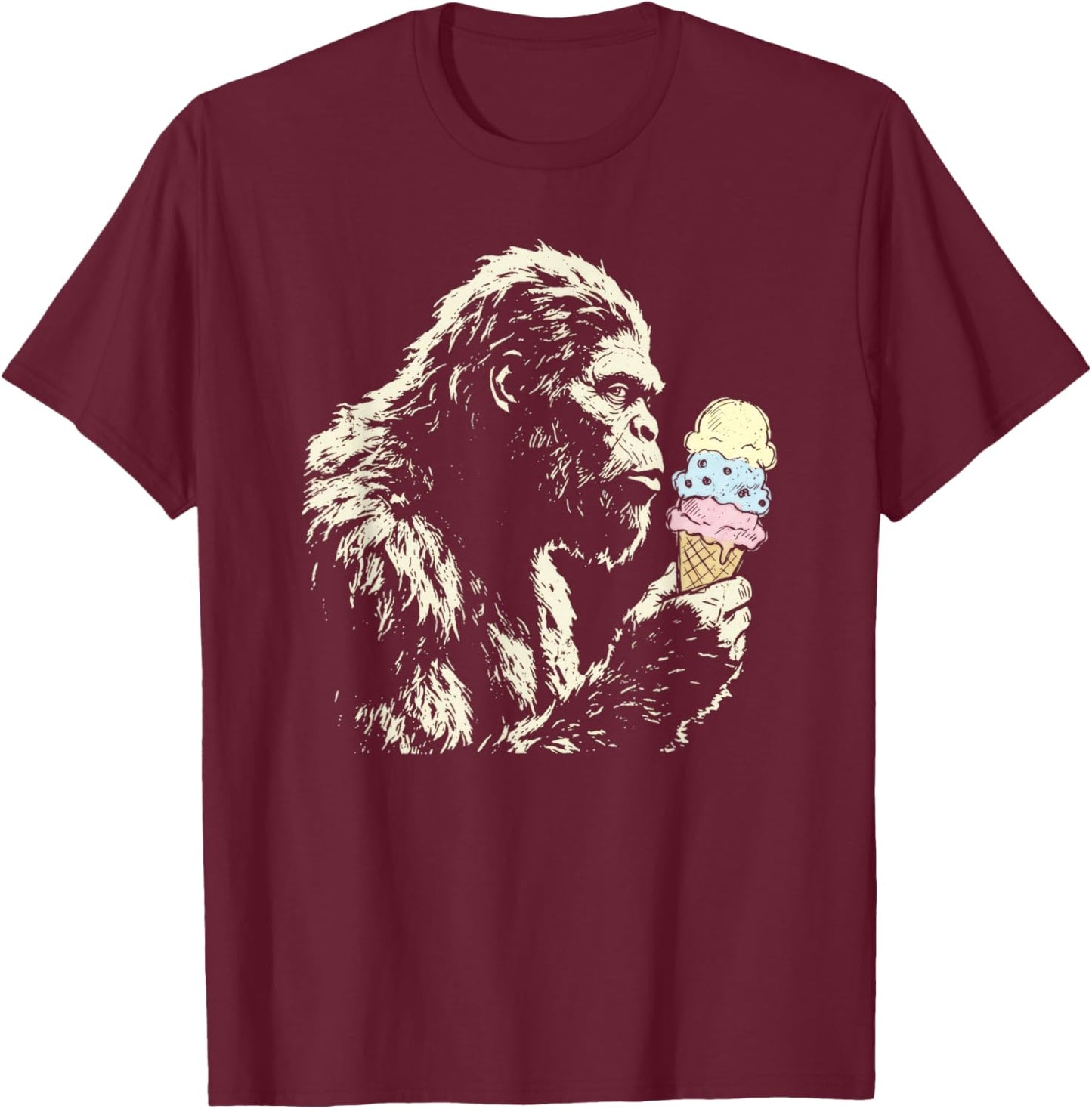 Bigfoot Ice Cream Funny Sasquatch Vintage Summer T-Shirt - T-Shirt | Maroon