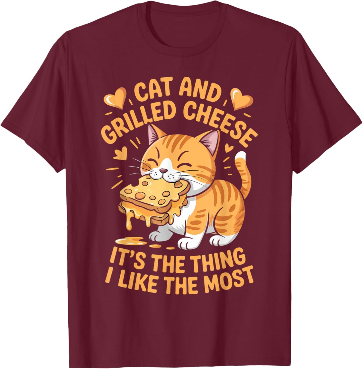 Cat And Grilled Cheese Sandwich Food Lover Grilled Cheese T-Shirt - T-Shirt | Maroon