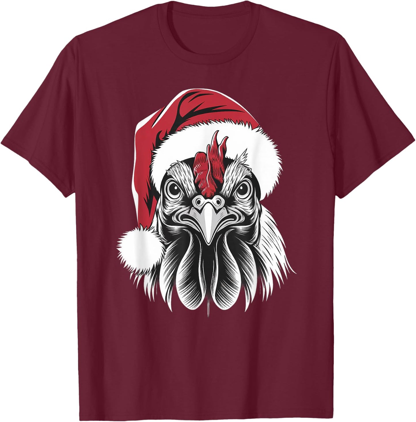 Joyful Rooster Santa on Rooster Christmas T-Shirt - T-Shirt | Maroon