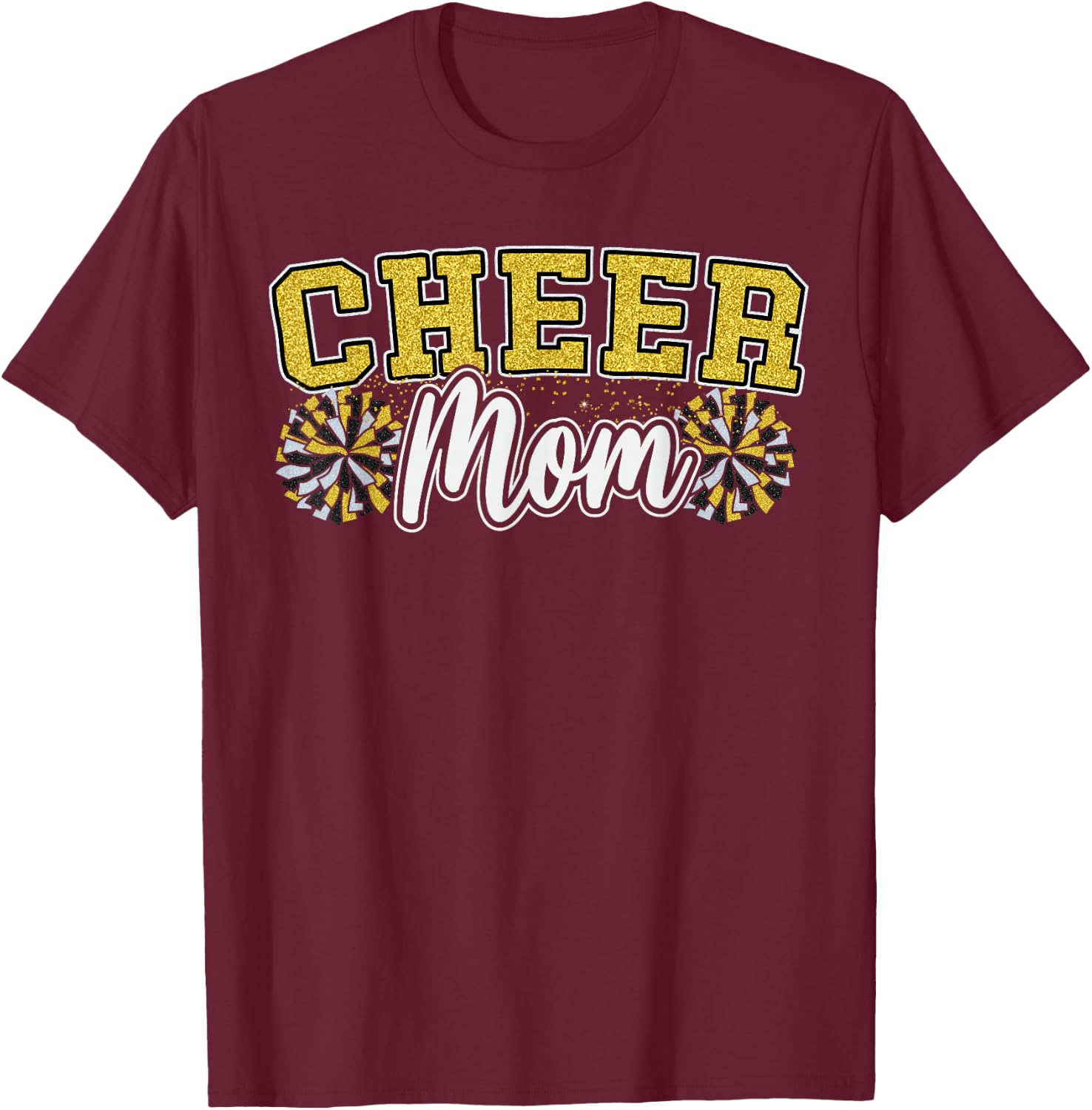Funny Loud Proud Cheer Mom Mama Cheerleading Yellow Pom Poms T-Shirt - T-Shirt | Maroon