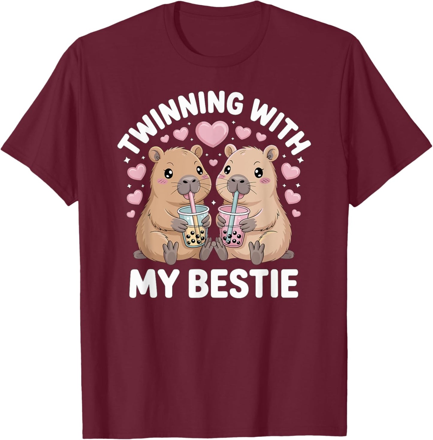 Twinning With My Bestie, Cute Capybara Mom Daughter Fun T-Shirt - T-Shirt | Maroon